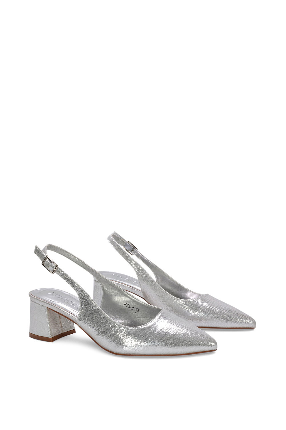 Silver XY London Silver 'Virelai' Shimmer Low Block Heels With Slingback, Image 3 of 6