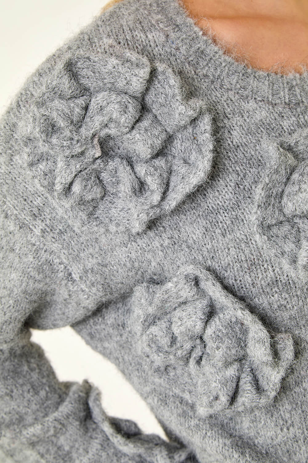 Grey Chunky Floral Knit Jumper, Image 6 of 5