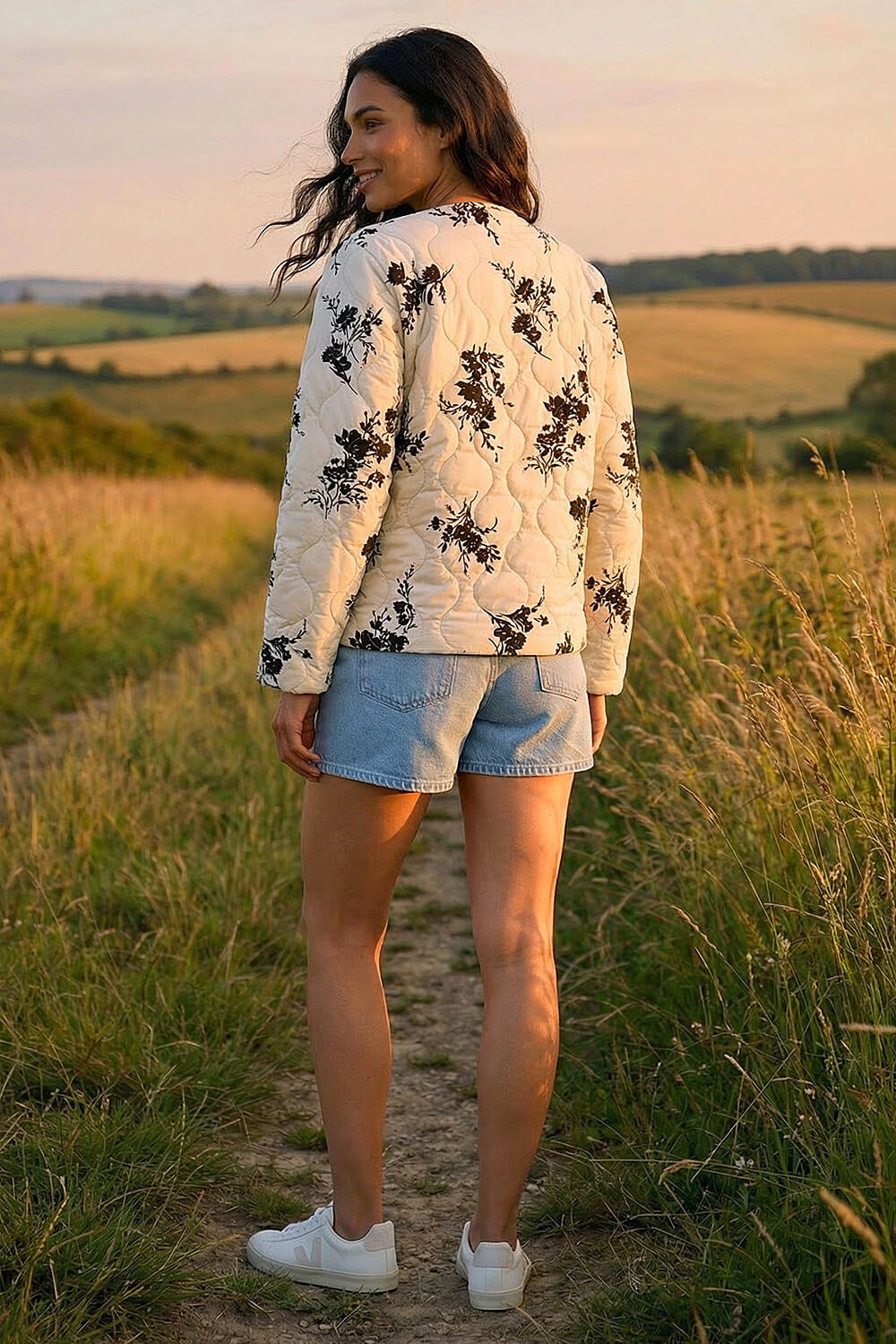 Cream Floral Flock Quilted Jacket, Image 4 of 4