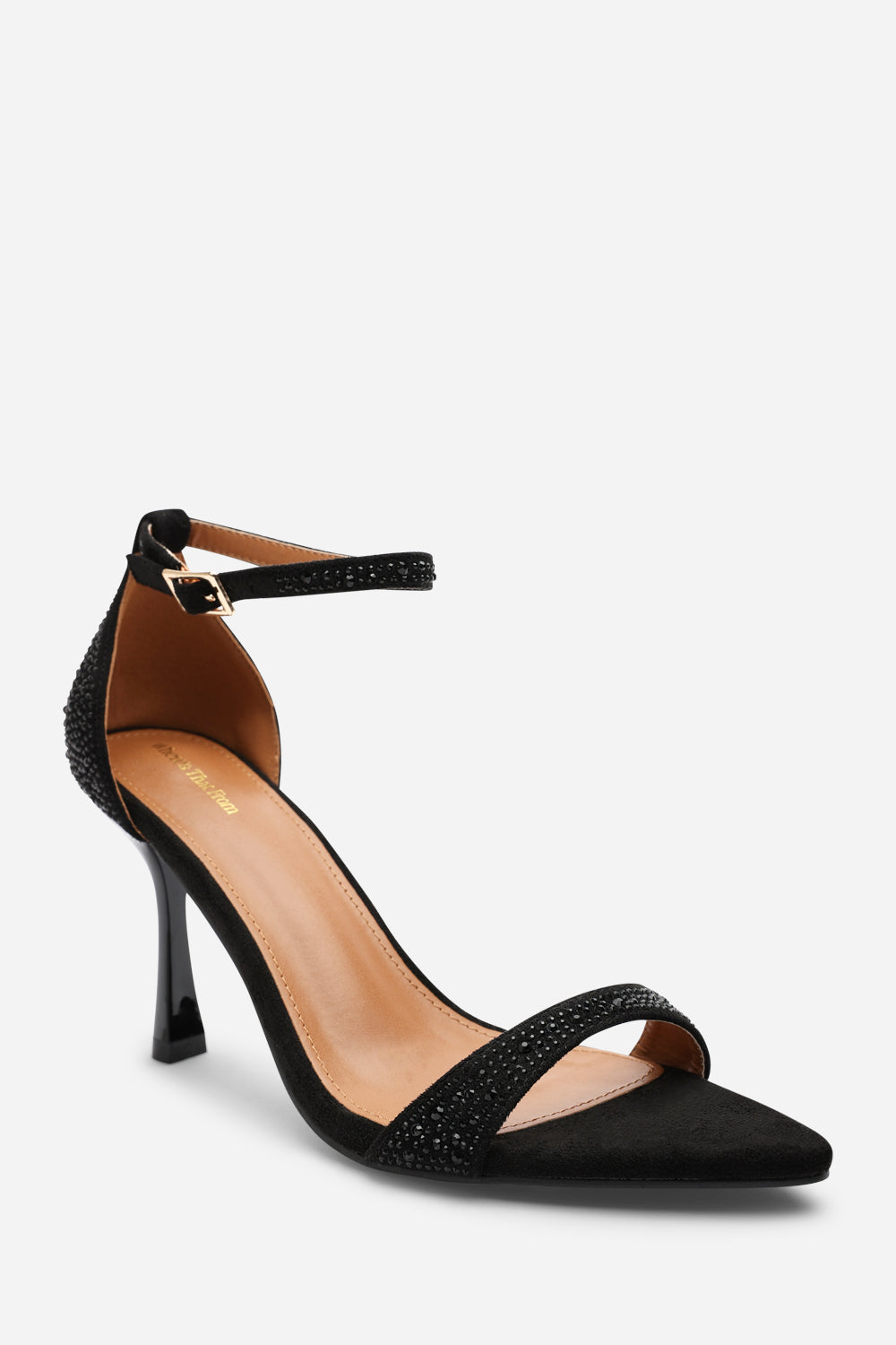 Black 'Indira' Suede Sparkling Heeled Sandals, Image 3 of 6