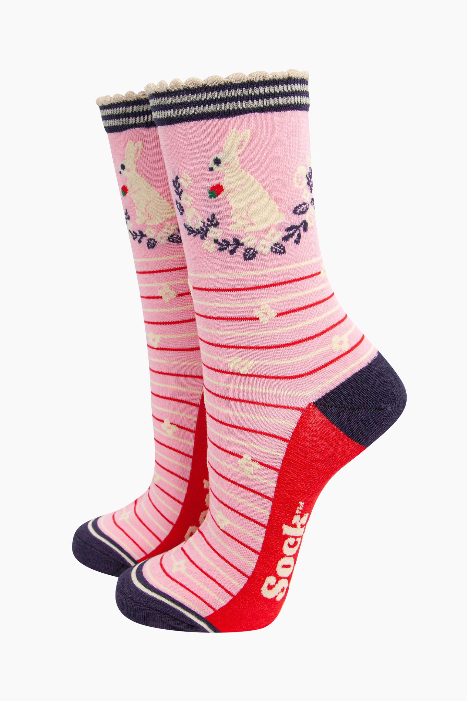 Pink Bunny Rabbit Floral Bamboo Socks