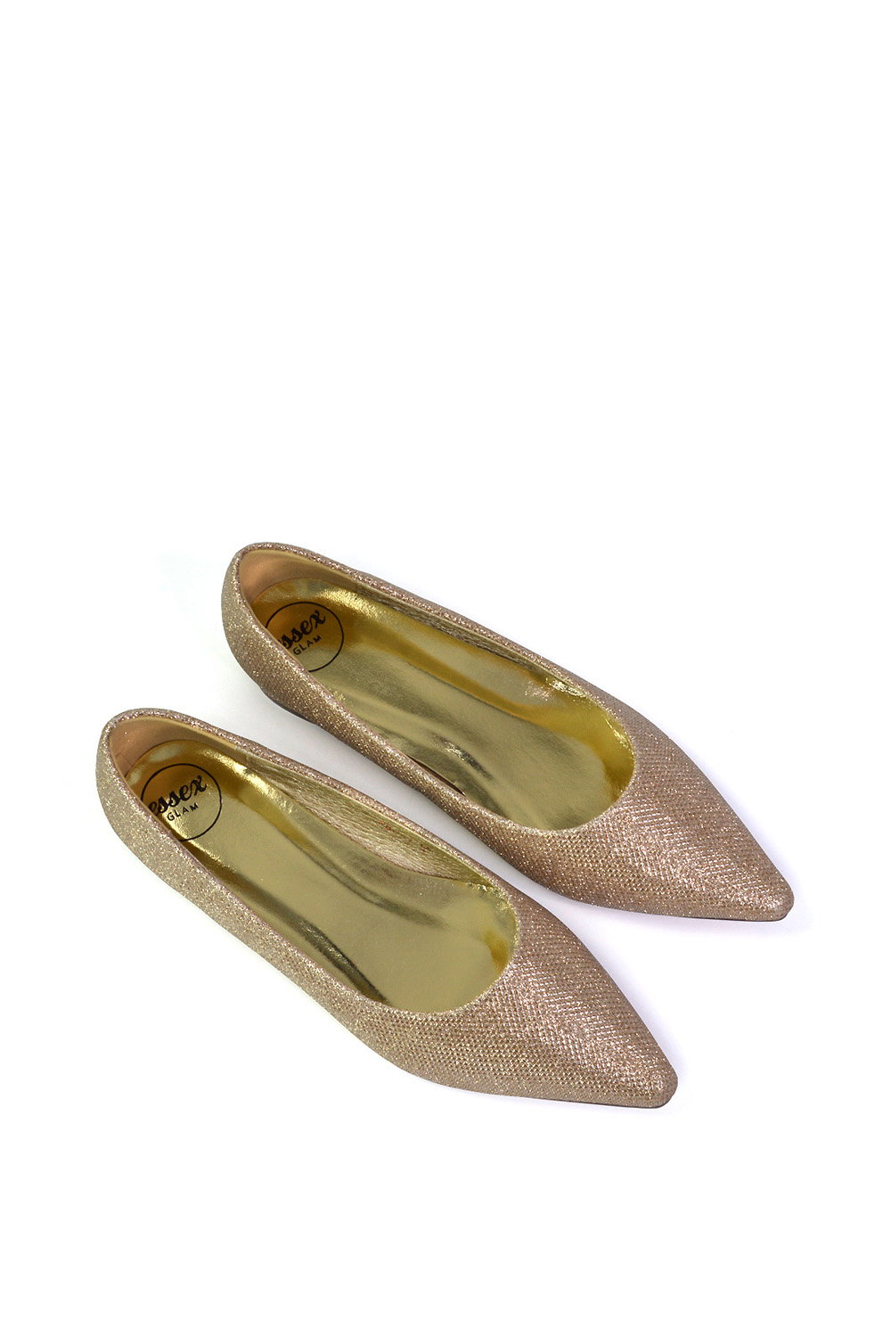 Gold XY LONDON Gold 'Karen' Pointed Toe Wedding Shoes Low Heel Bridal Heels, Image 3 of 5