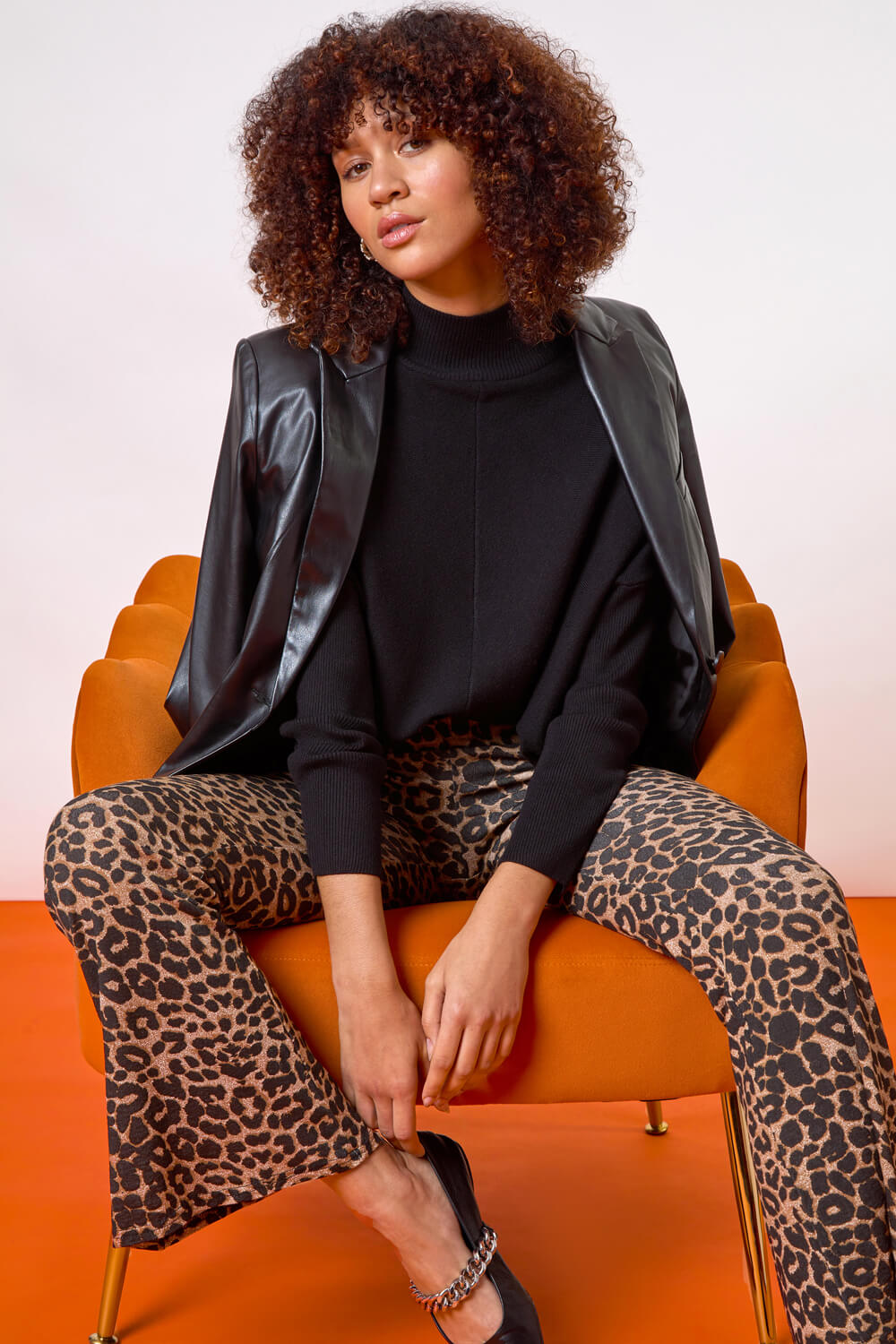 Natural Animal Print Flare Stretch Trouser, Image 8 of 7