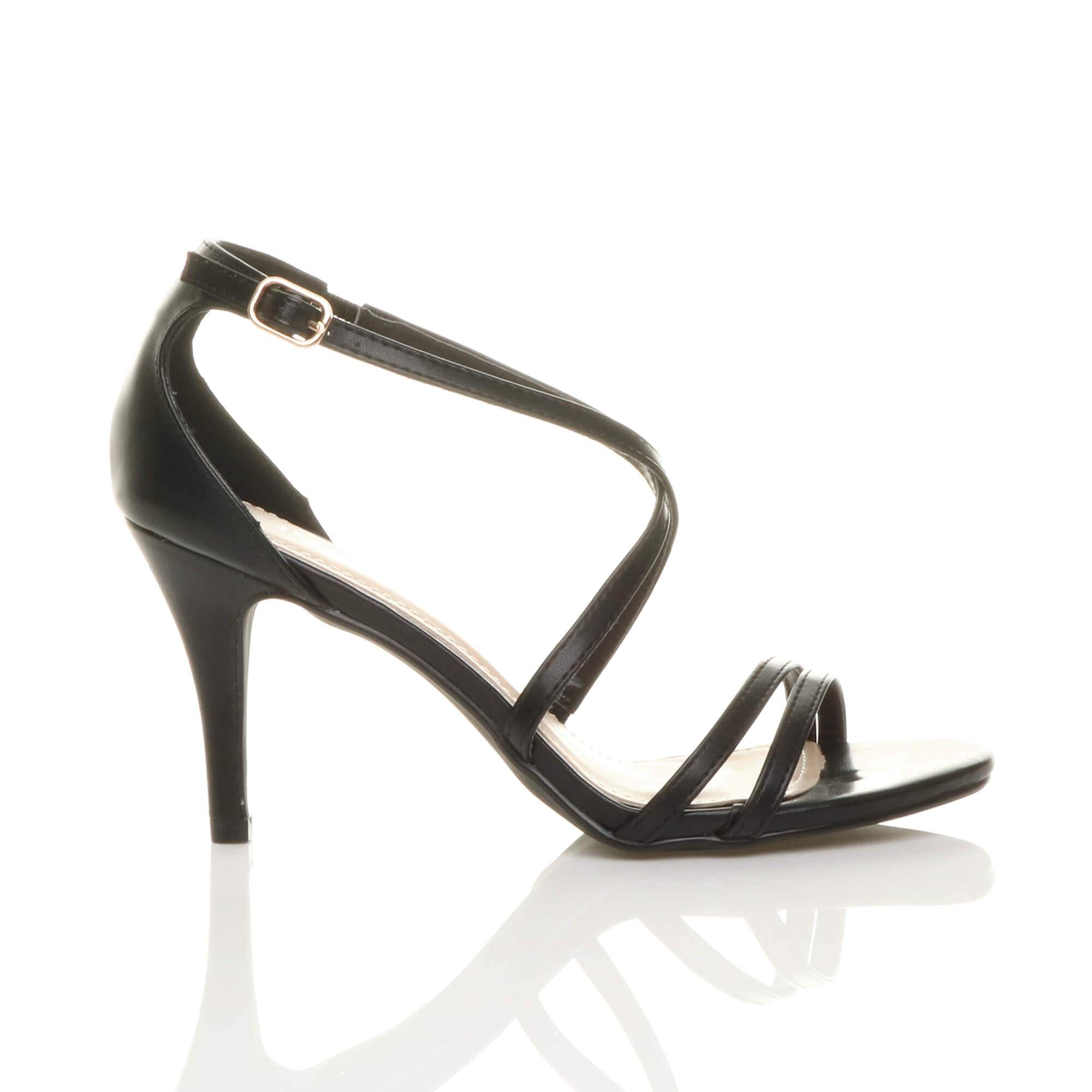 Black AJVANI Black High Heel Crossed Straps Buckle Sandals, Image 2 of 6
