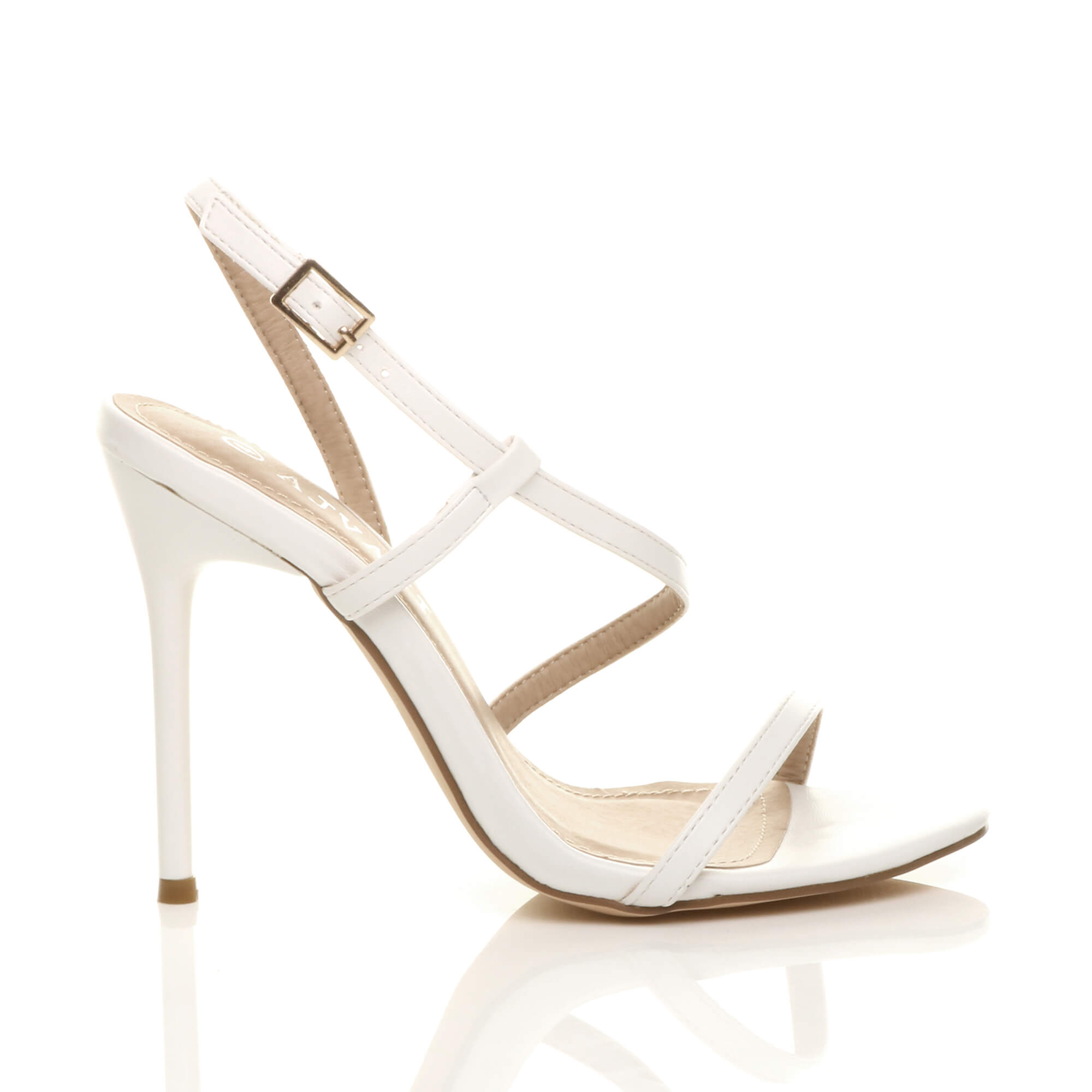 White AJVANI White Party Barely There Strappy High Heels, Image 2 of 6