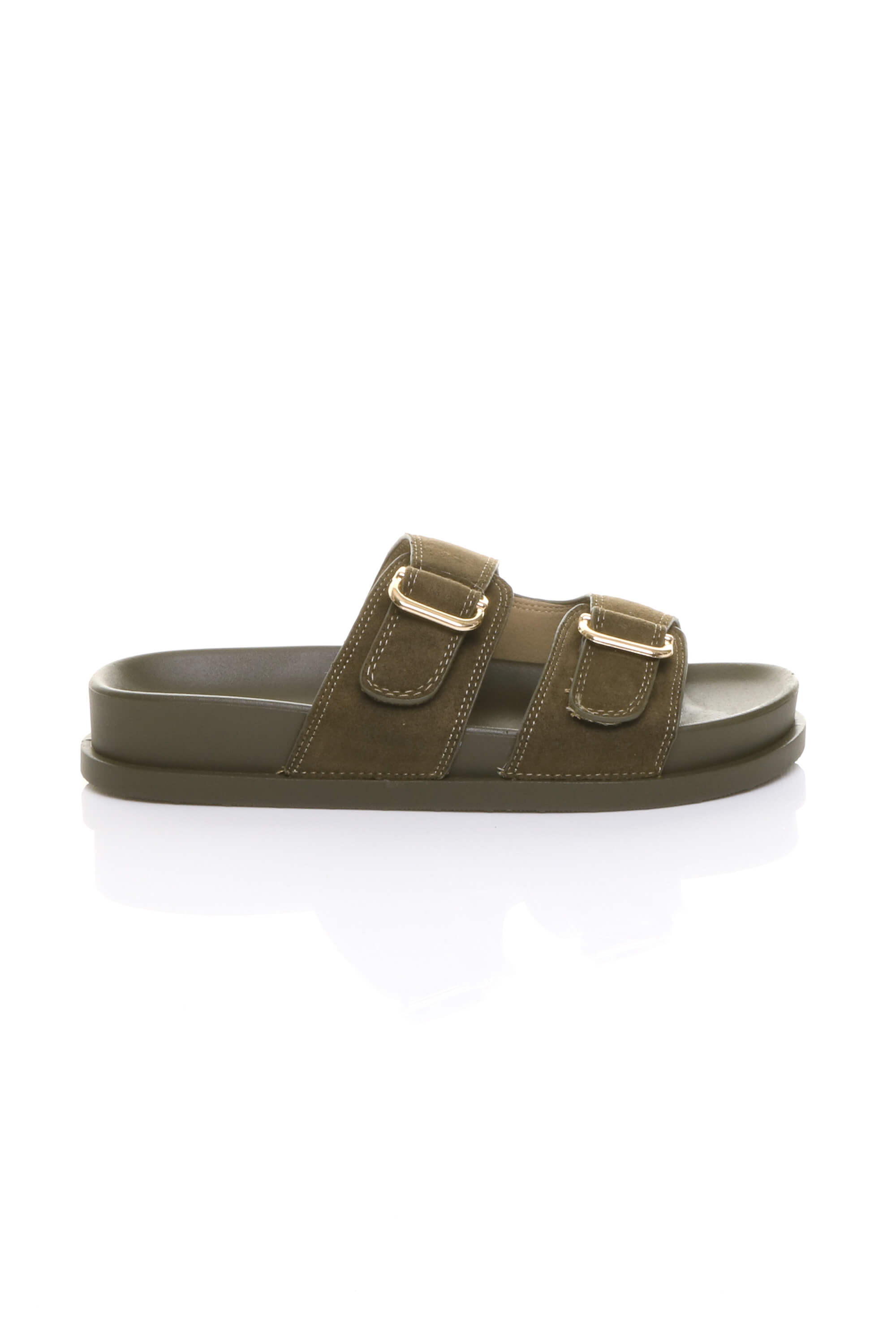 Pale Green AJVANI Pale Green Flatform Double Buckle Footbed Sandals, Image 2 of 4