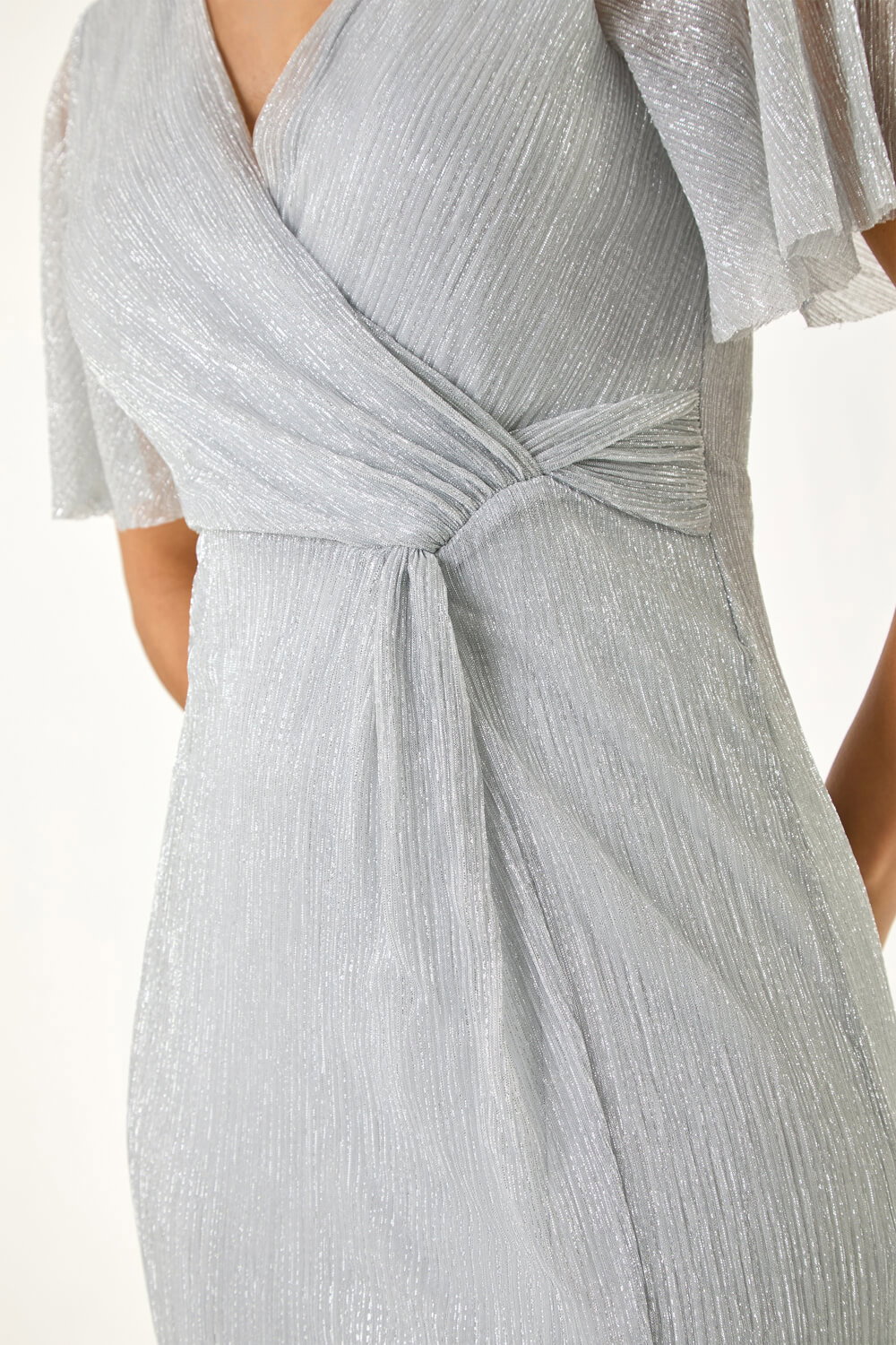 princess polly baby blue dress CAICJ98 Wedding Guest Dress Women's Elegant Velvet Long Sleeve Wrap V Neck  Ruched Bodycon Party Maxi Dress Silver,L main image 0