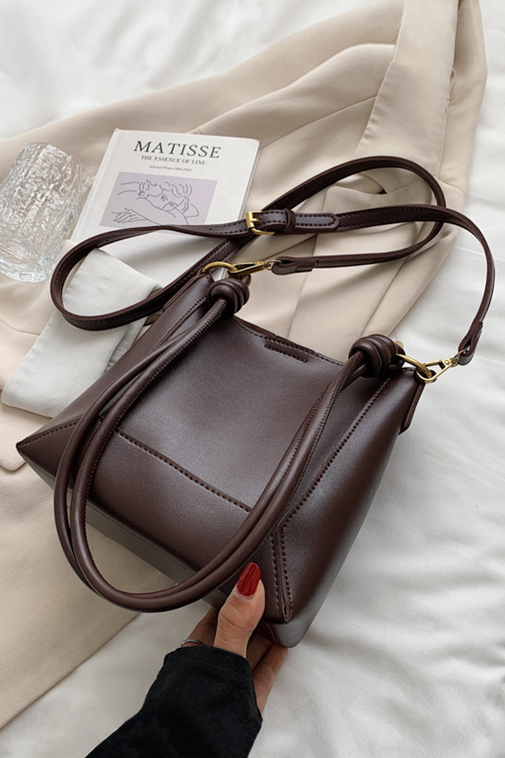 Brown 'Rhiannanon' Faux Leather Shoulder Tote Bag With Adjustable Strap, Image 4 of 7