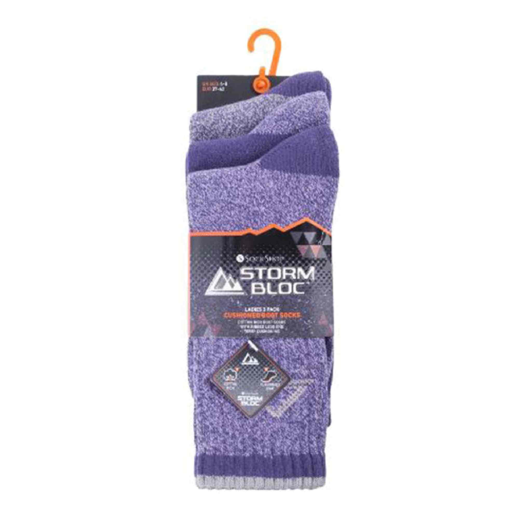 Purple 3 Pack Lightweight Cotton Hiking Socks, Image 5 of 5