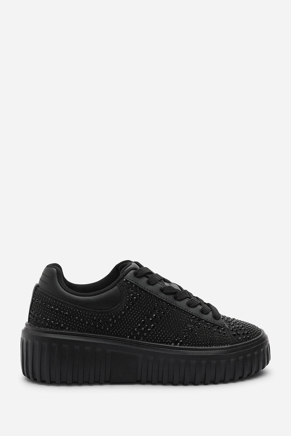 Black Eliane' Lace Up Trainer with Diamante Pattern, Image 2 of 7