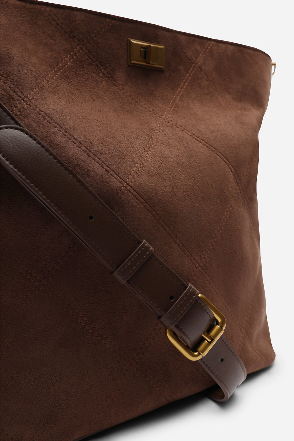 Brown 'Fern' Suede Shoulder Bag with Turn Lock, Image 4 of 5