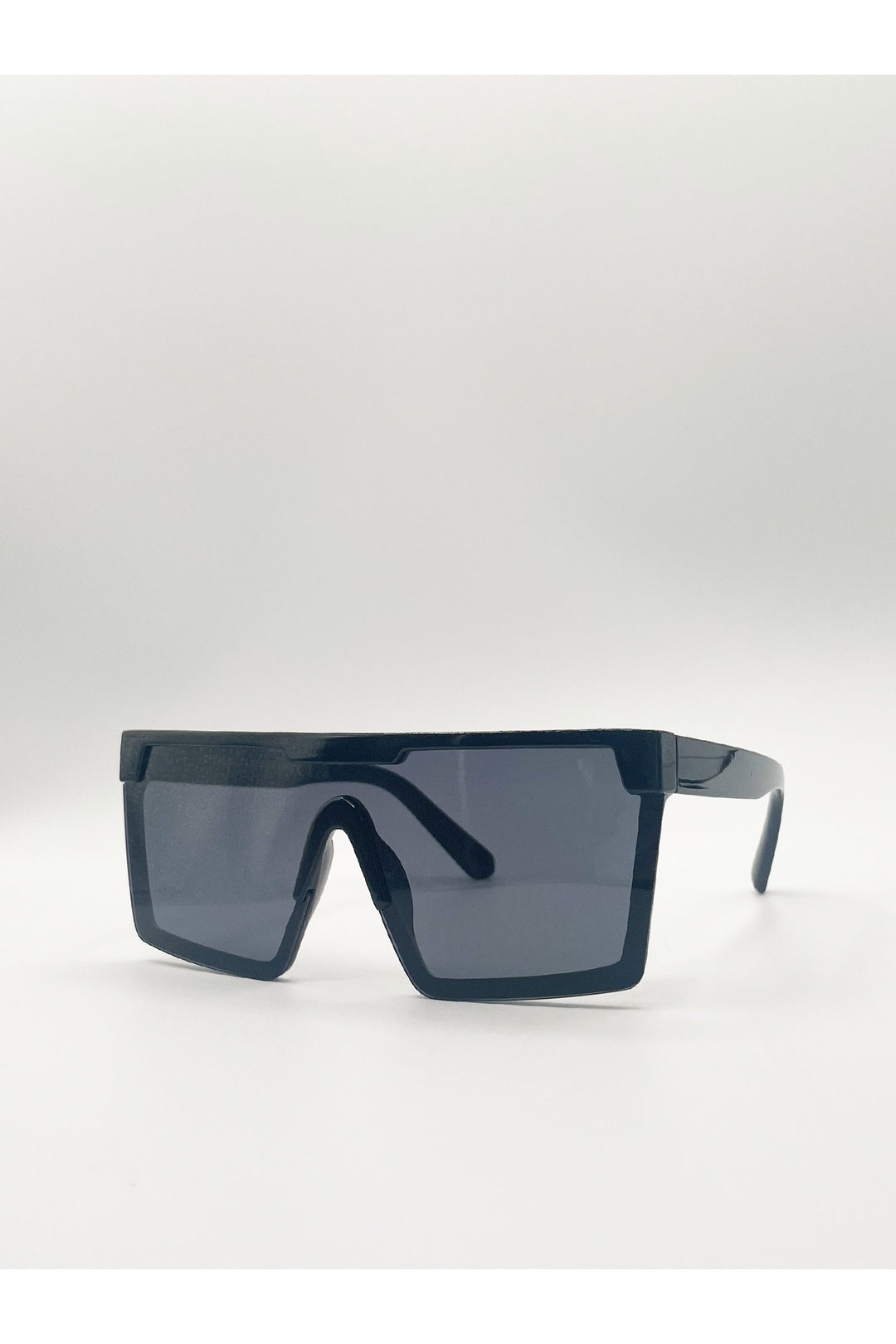 Black Black Oversized Flat Top Square Frame Sunglasses, Image 2 of 4