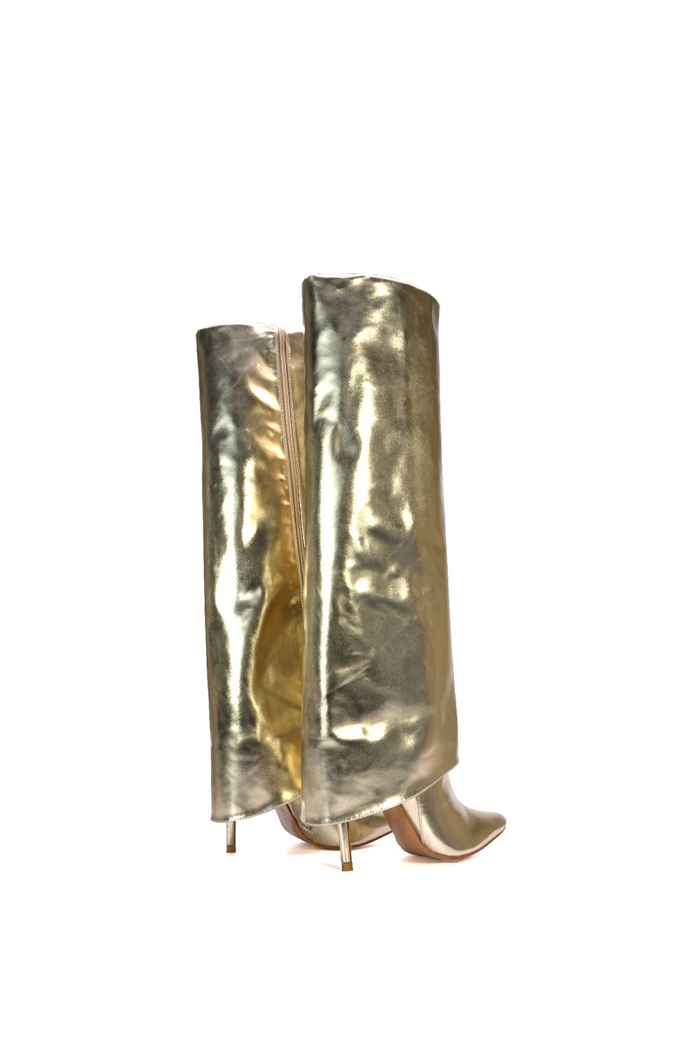 Gold XY LONDON Gold 'Shauna' Foldover Knee High Boots With Stiletto Heel, Image 5 of 6