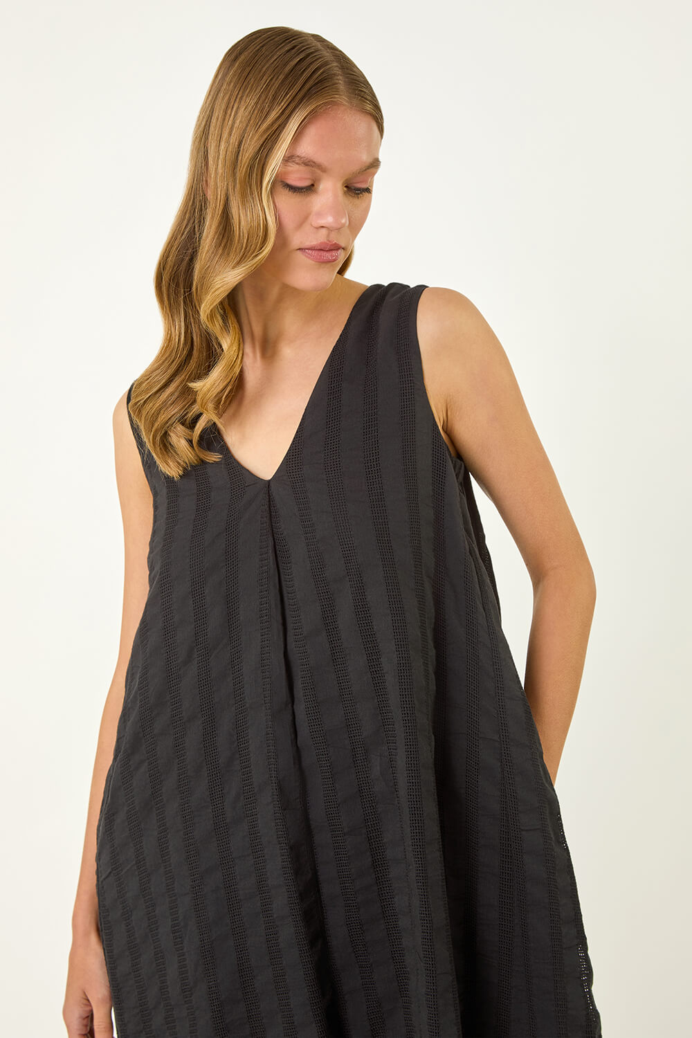 Black Textured Short A-Line Dress, Image 5 of 7