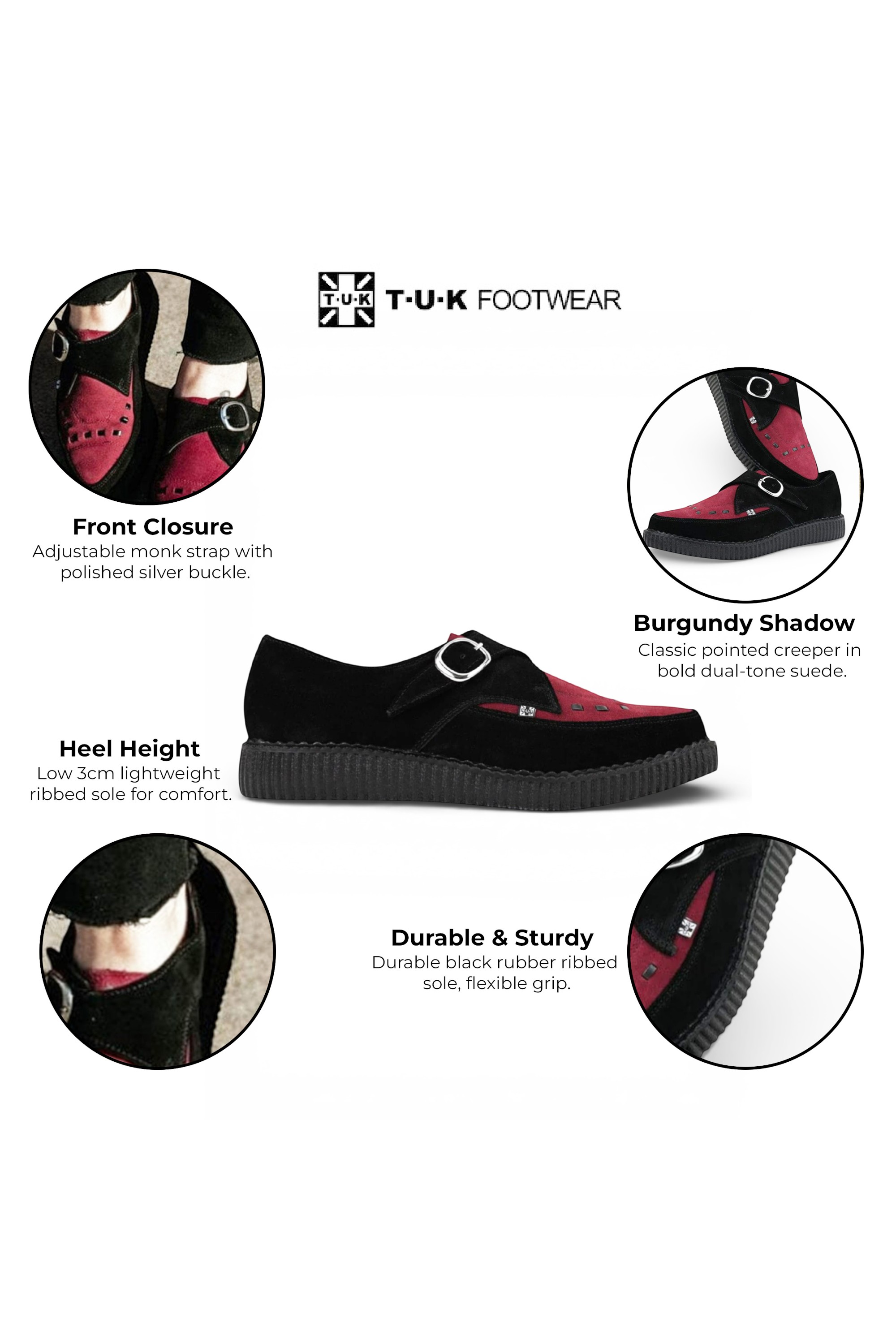 Multi TUK Footwear Multi Pointed Creeper Suede Monk Buckle Shoes, Image 3 of 6