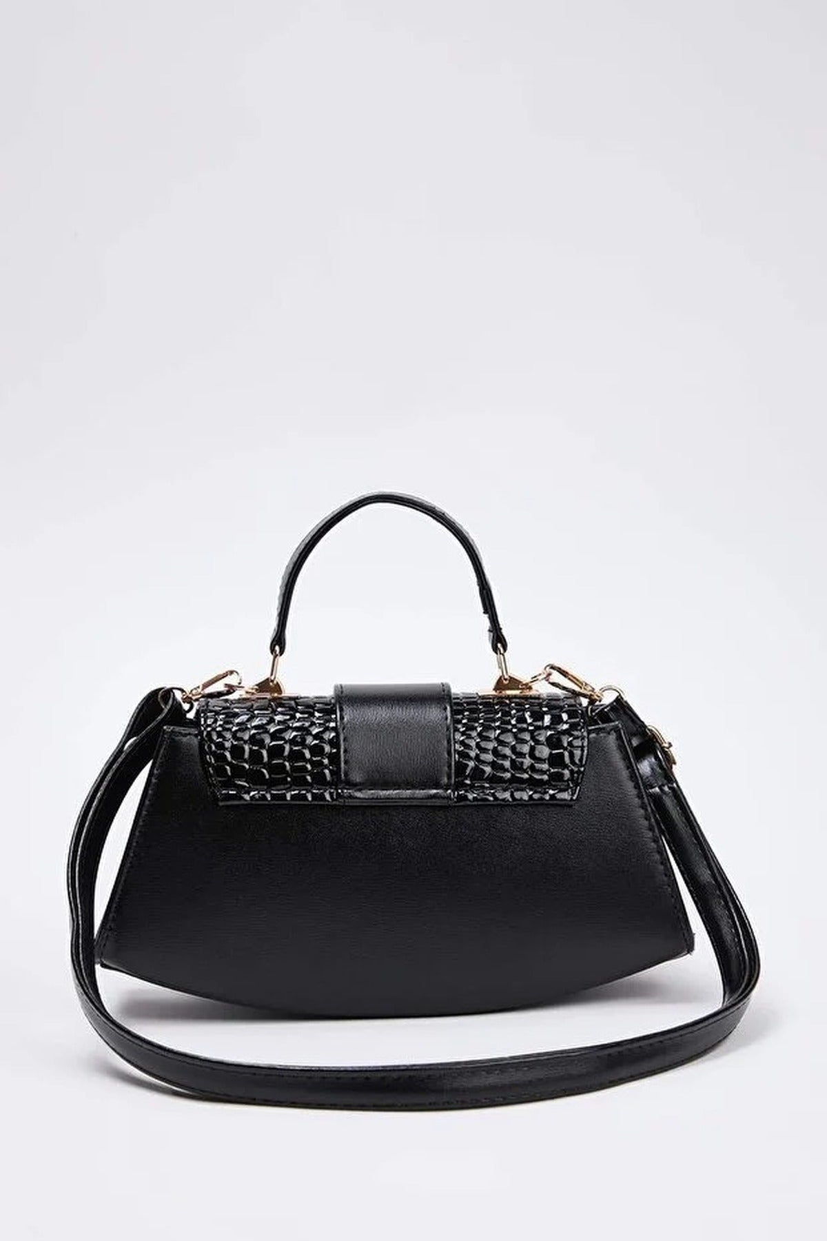 Black Women's Faux Suede Panel Mini Grab Bag with Push Lock Closure, Image 3 of 3