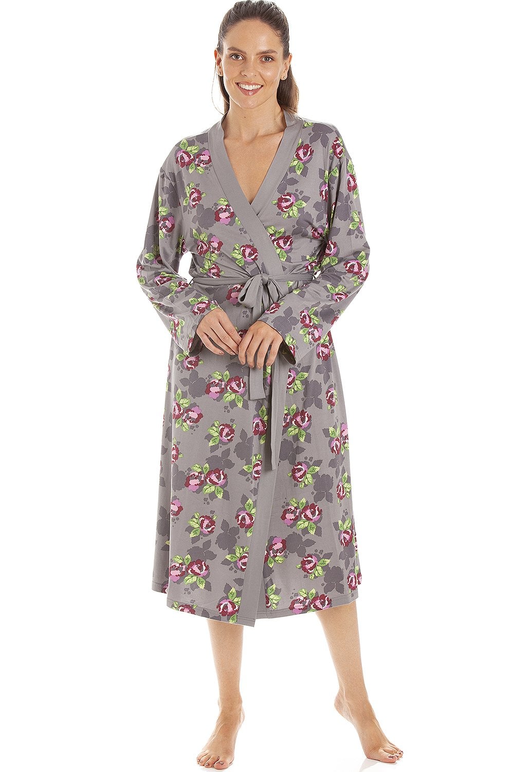 Grey Floral Print Spandex Knee Length Wrap, Image 1 of 5