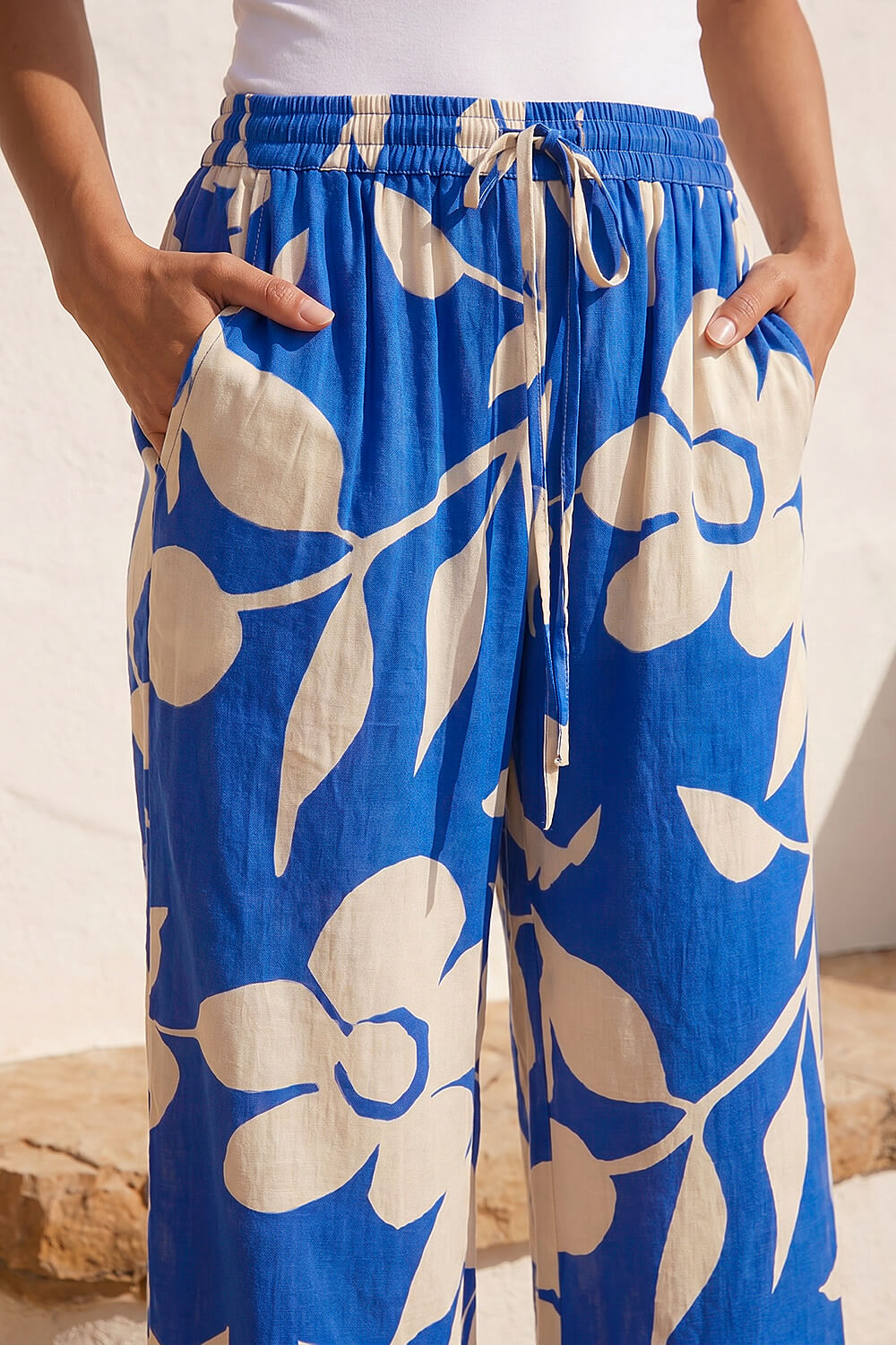 Royal Blue Floral Mono Print Trouser, Image 5 of 5