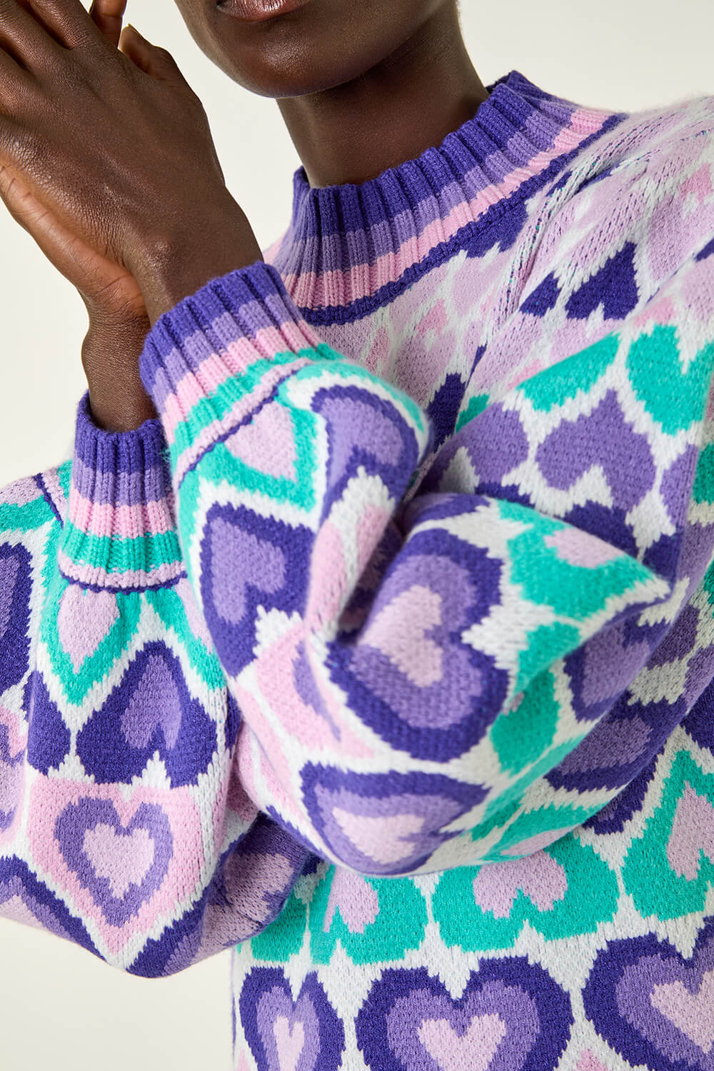 Lilac Heart High Neck Knit Jumper , Image 7 of 8