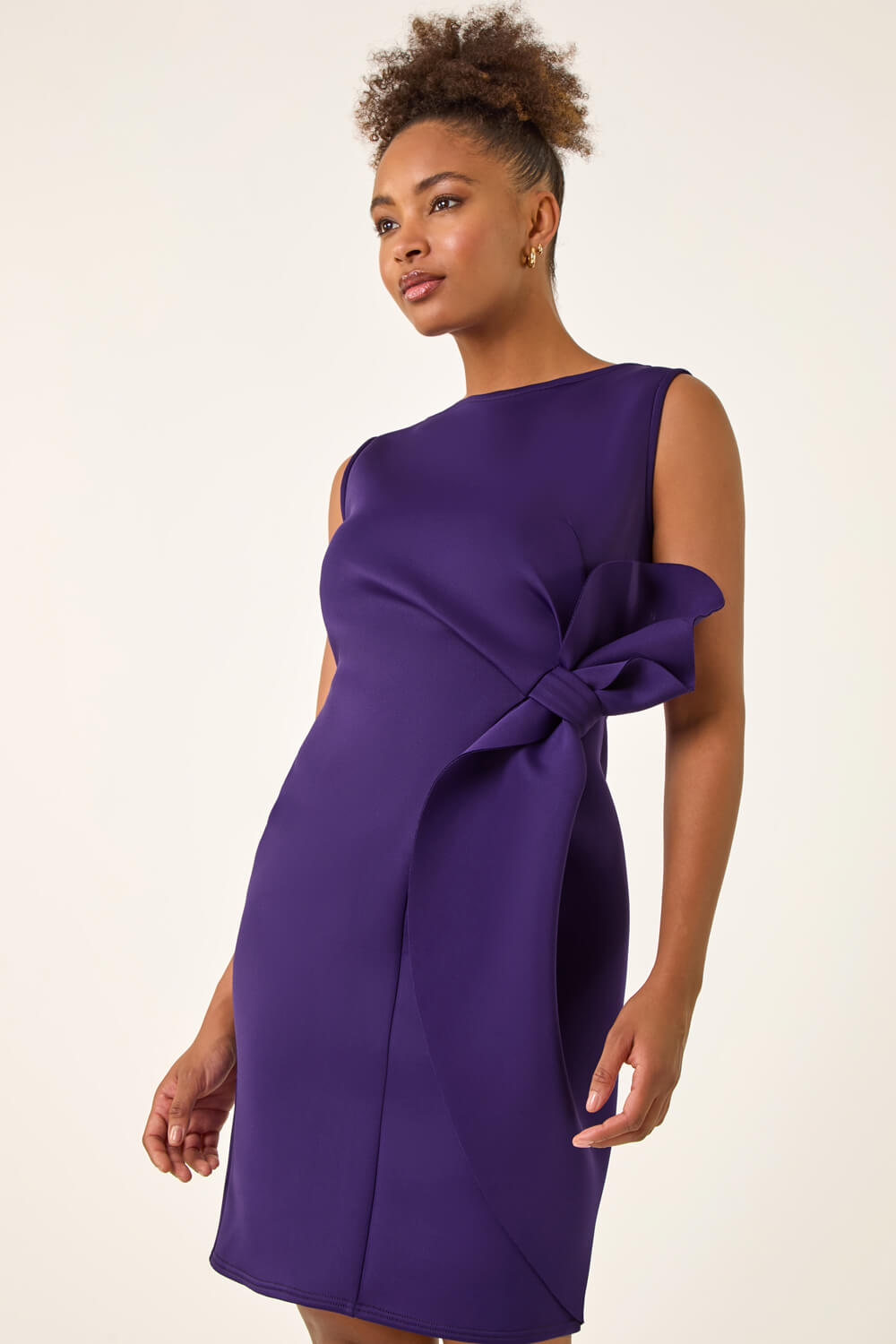 Roman Women's Purple Tie Waist Premium Stretch Dress Size 14