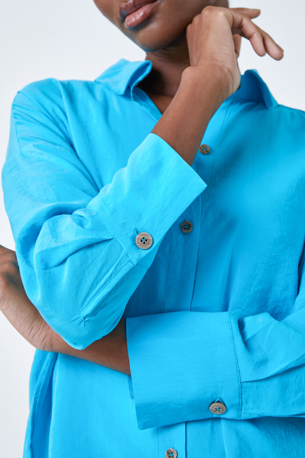 Turquoise Oversized Longline Shirt, Image 6 of 5