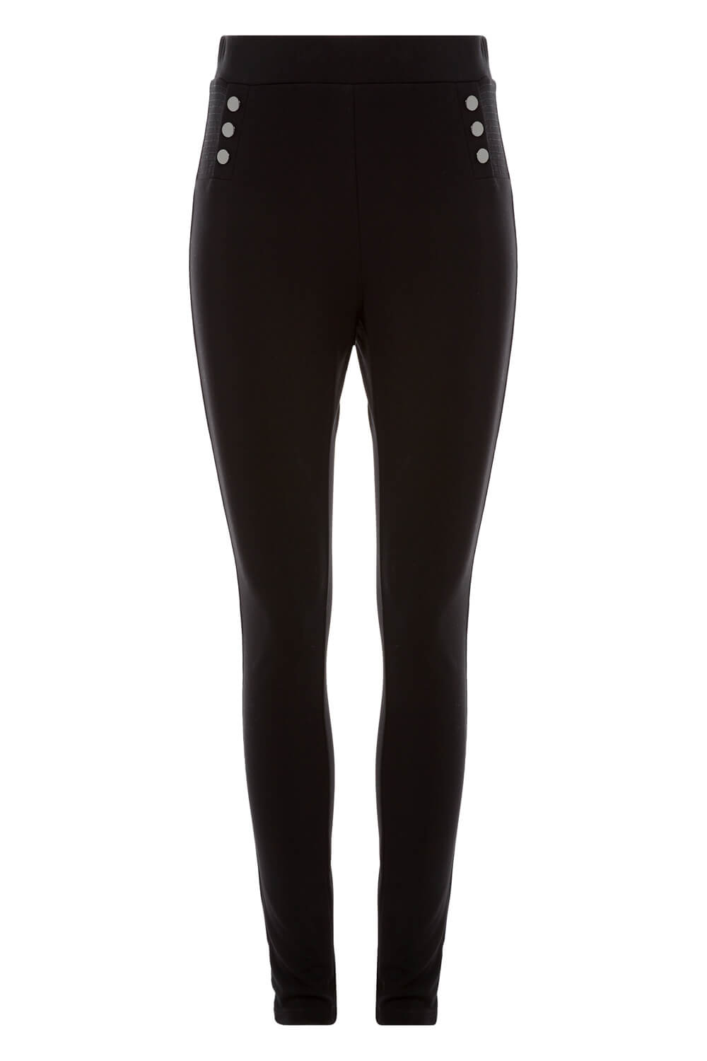 Black Popper Detail Ponte Trousers, Image 5 of 4