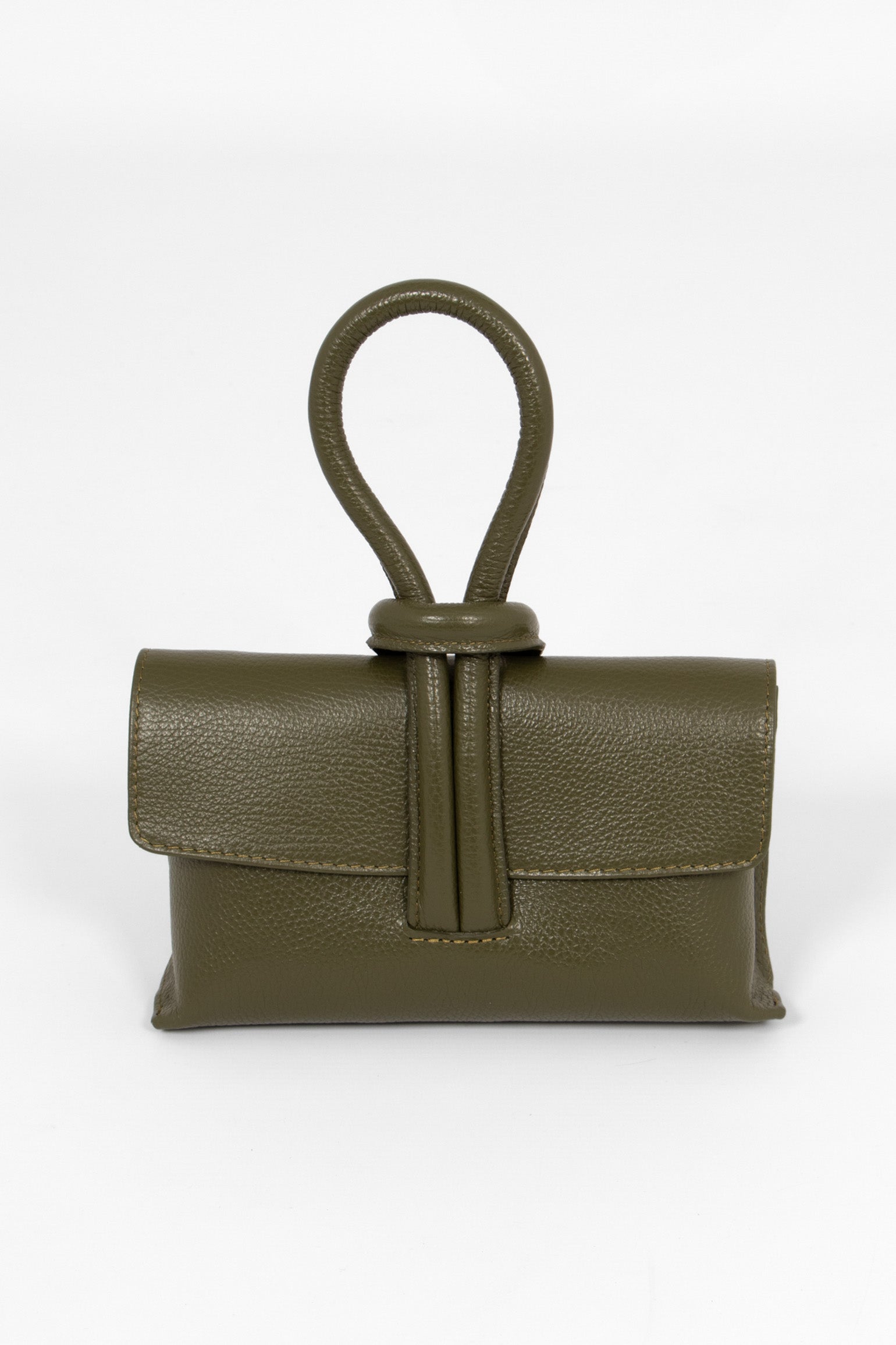 Khaki Sarta Khaki Italian Leather Wristlet Clutch Bag, Image 1 of 4