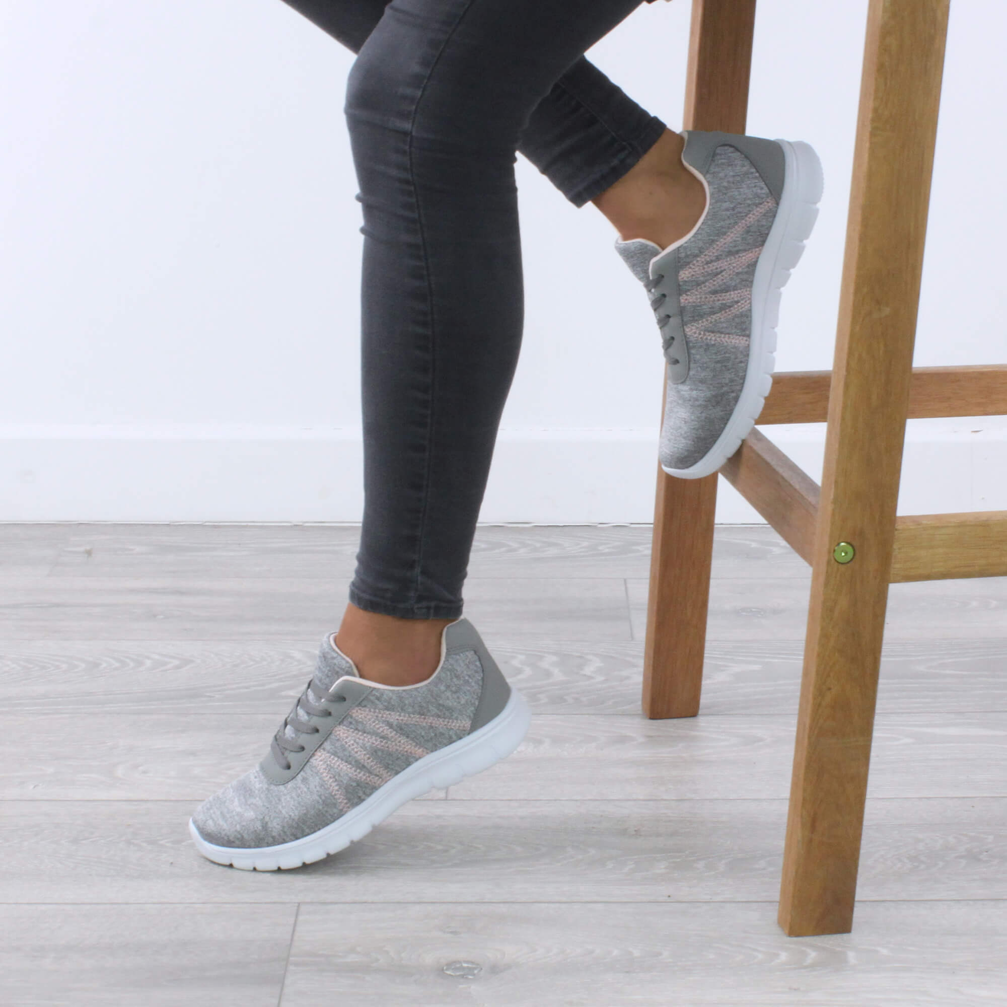 Grey AJVANI Grey Lace Up Memory Foam Trainers, Image 5 of 6