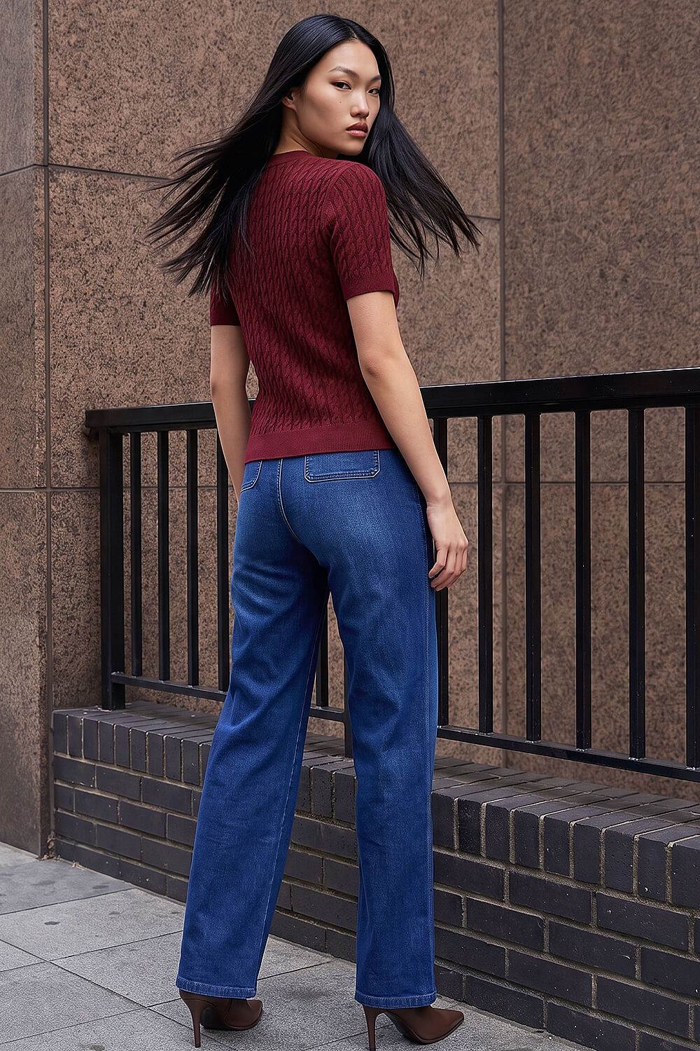 Wine Dusk Cable Knit Buttoned Top, Image 4 of 4