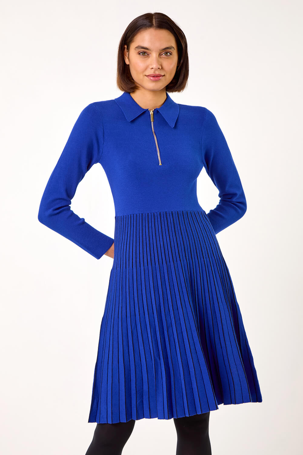 Royal Blue Zip Detail Knitted Dress, Image 1 of 5