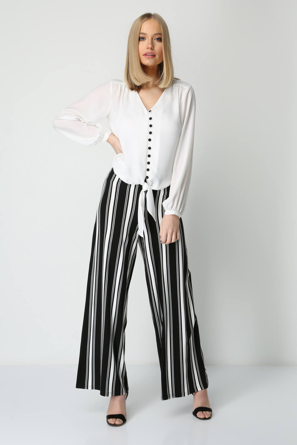 Black Stripe Wide Leg Trousers, Image 4 of 4