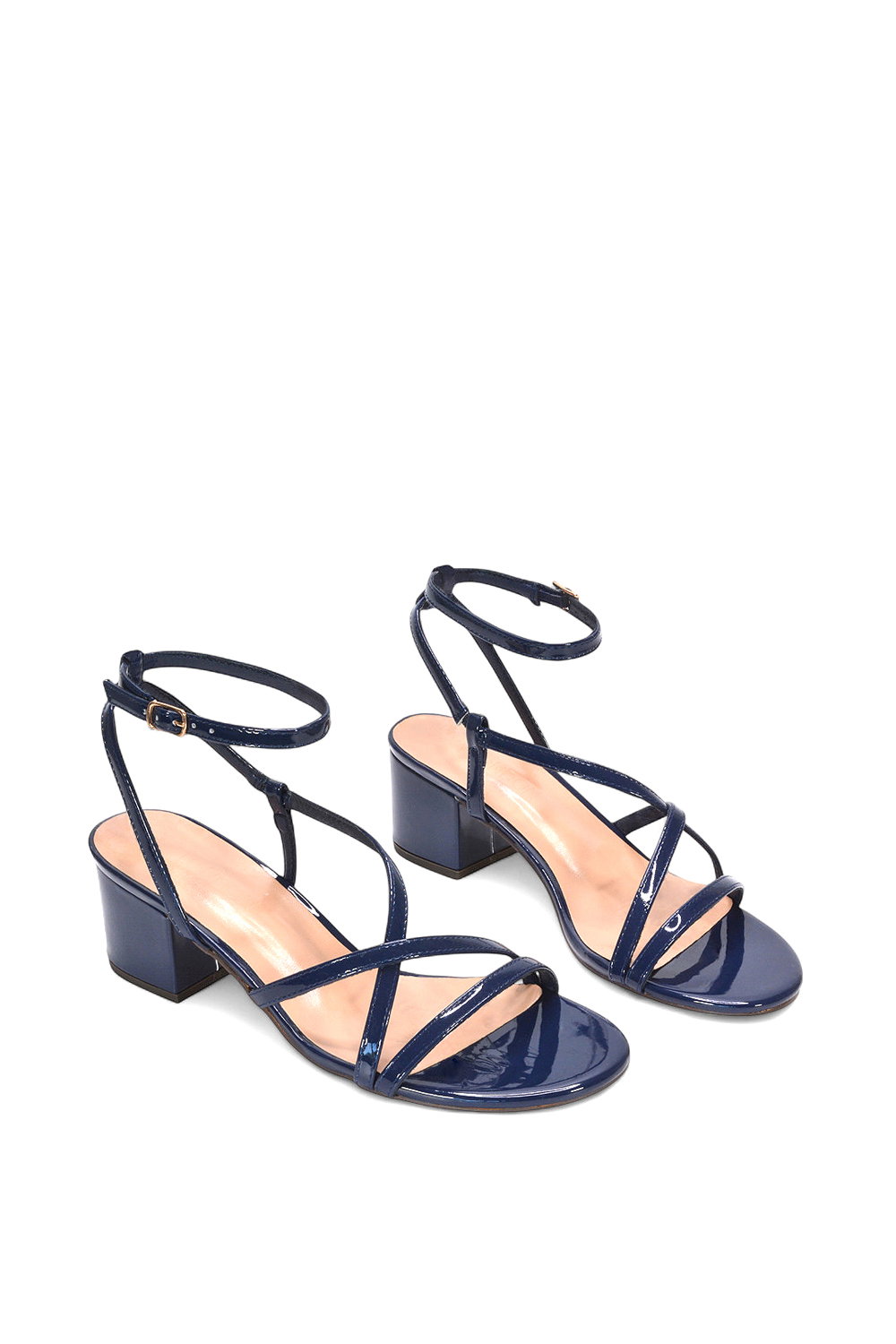 Navy 'Maria' Ankle Strap Low Block Heel Strappy Sandals, Image 5 of 5