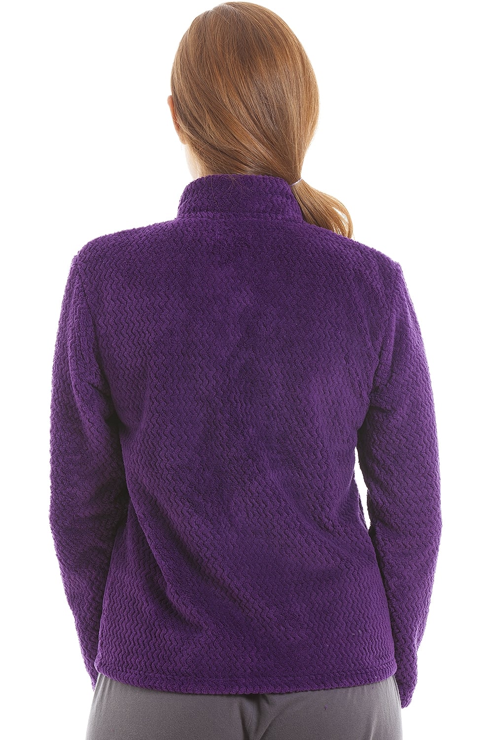Purple Camille Lingerie Purple Zip Front Soft Textured Fleece Bed Jacket, Image 2 of 5