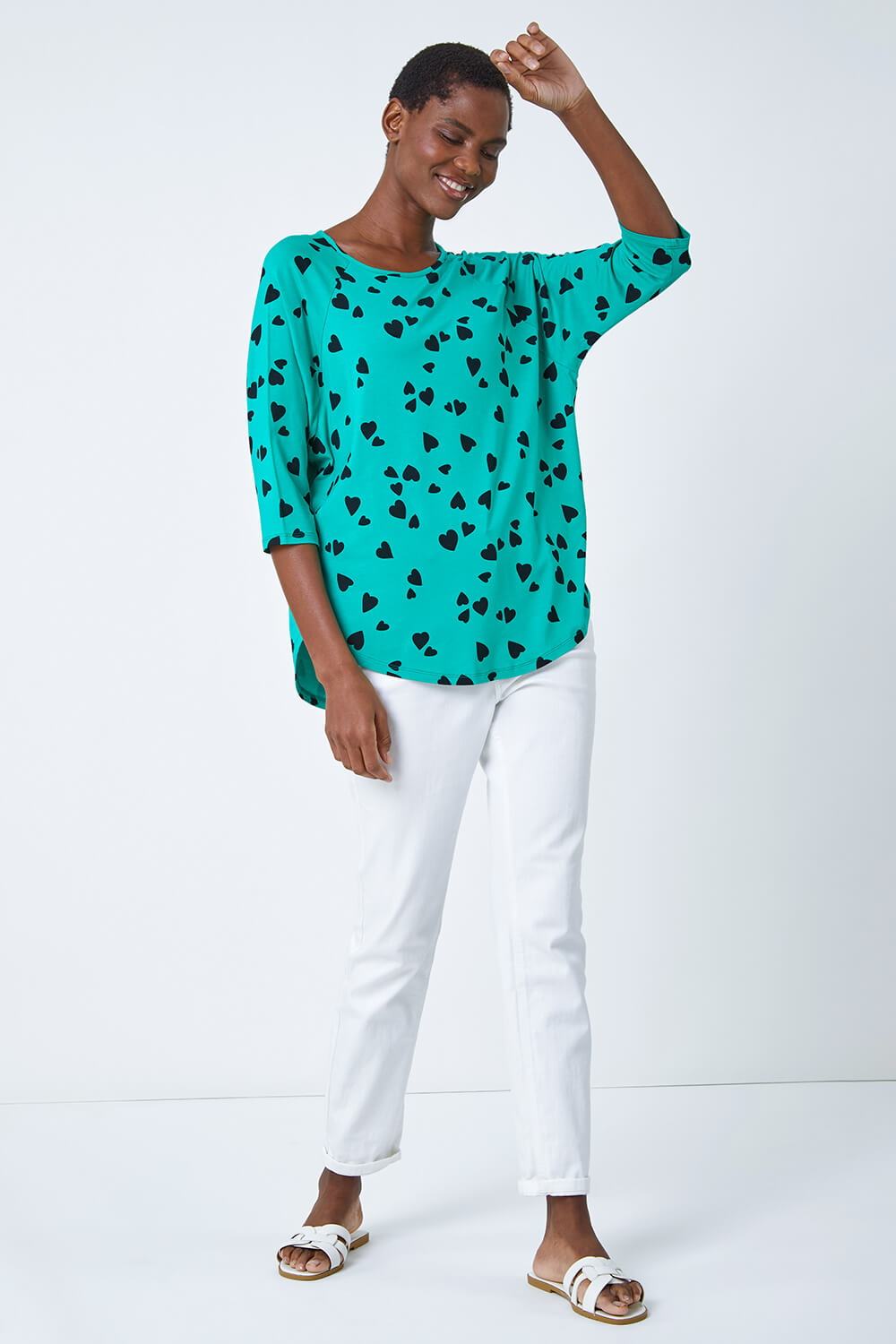 Green Heart Print Blouson Top, Image 3 of 5