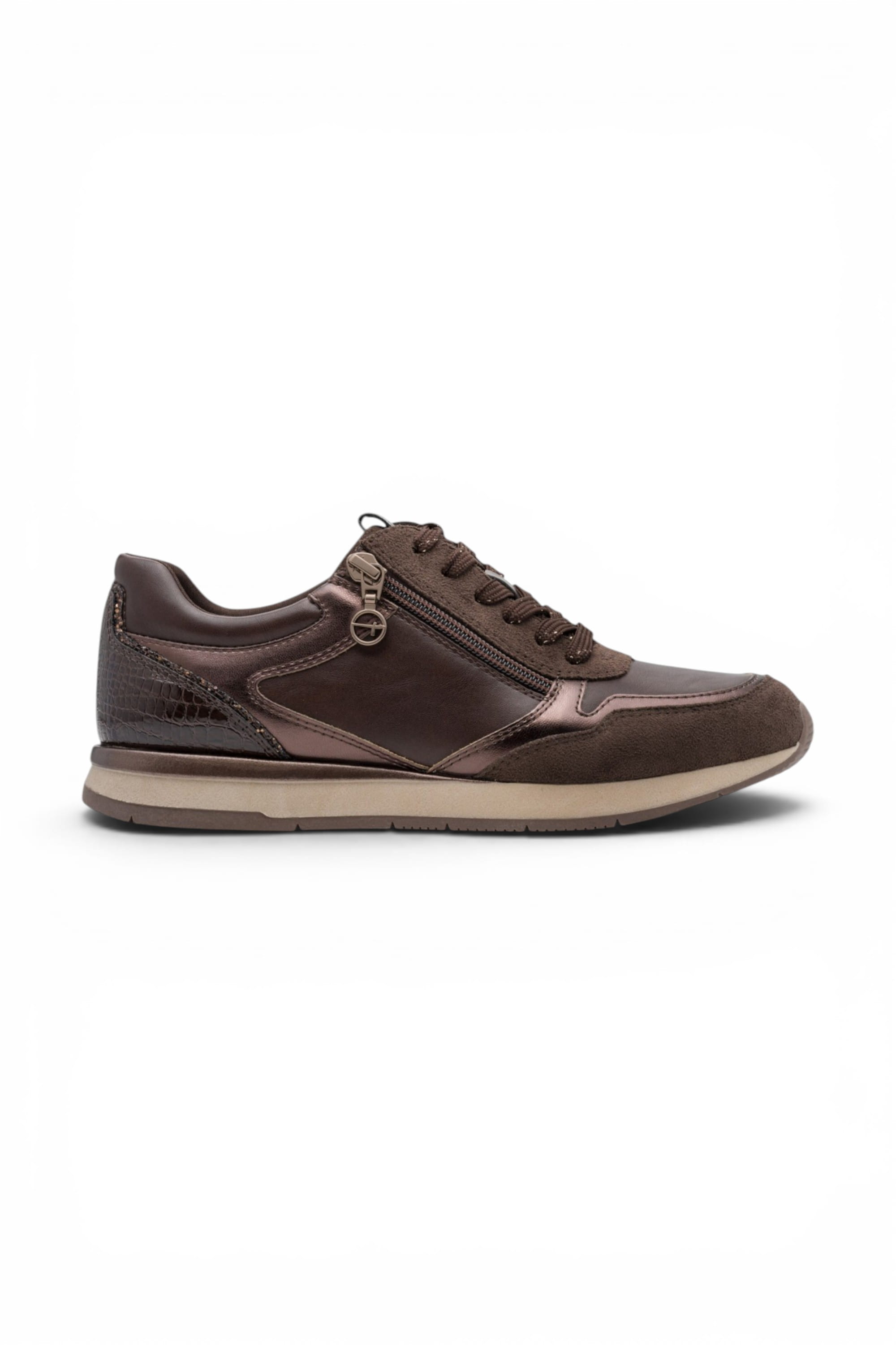 Brown Faux Leather Sneakers - 23613, Image 1 of 7