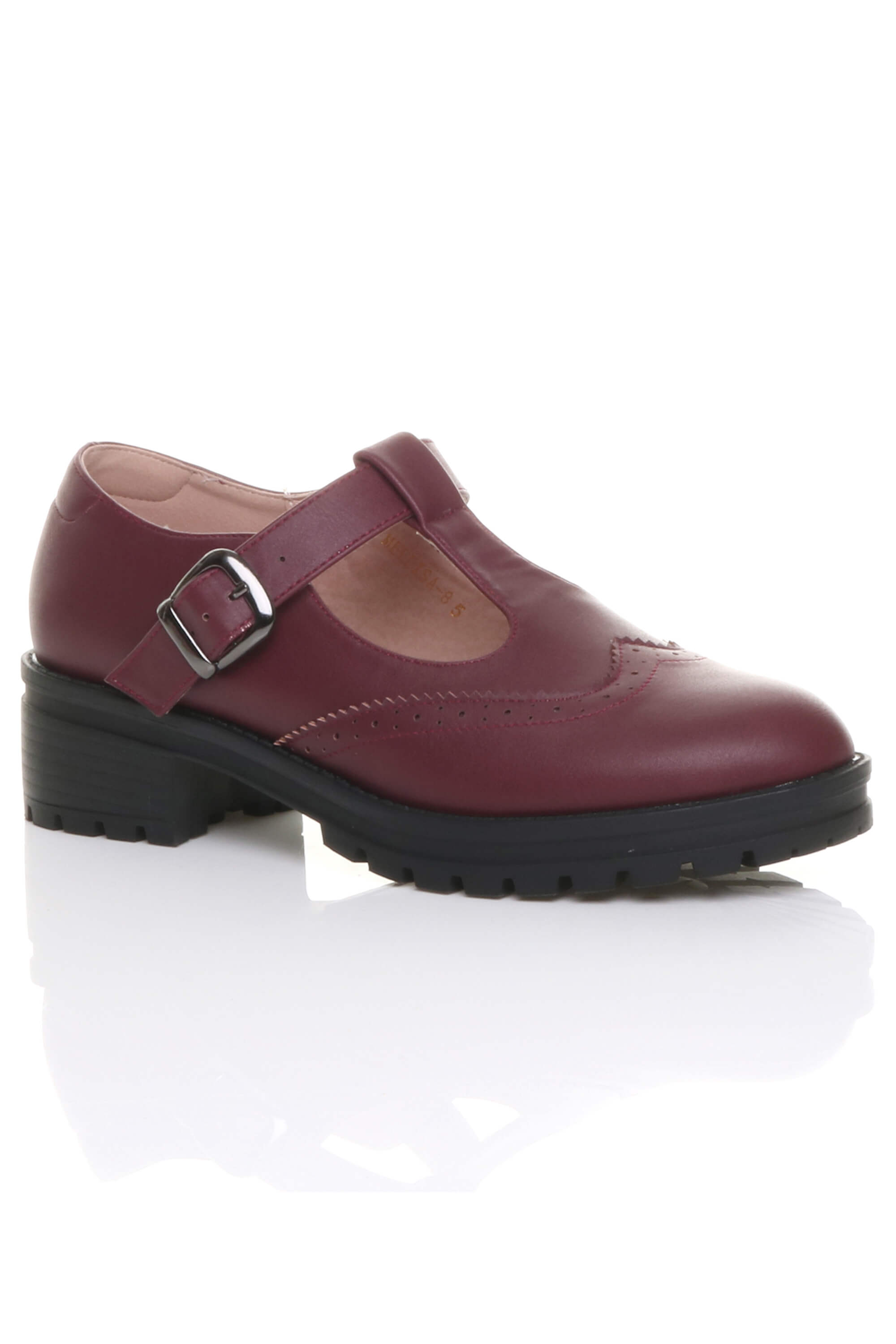 Black Mid Heel Chunky Brogues Buckled T-Bar Mary Janes