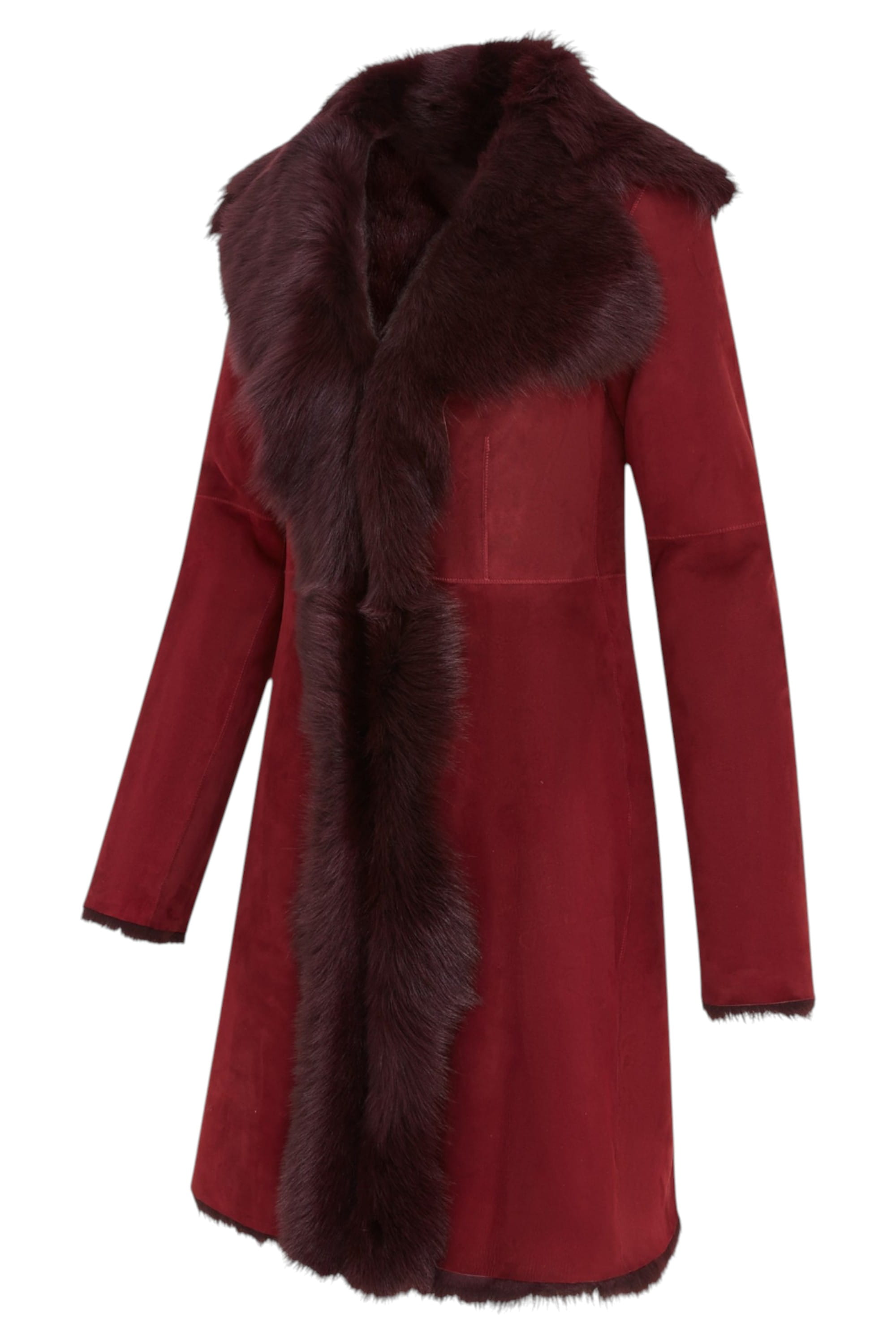 Burgundy Toscana Sheep Suede Leather Trench Coat, Image 4 of 7