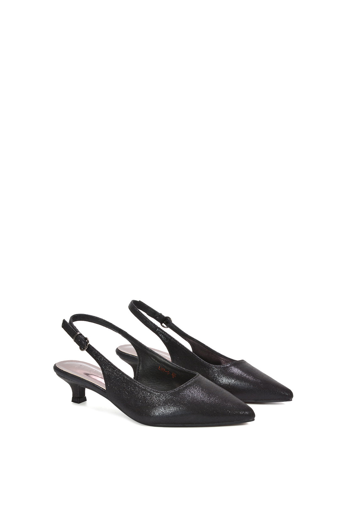 Black XY LONDON Black Slingback Kitten Heel Court Shoes With Pointed Toe, Image 3 of 6