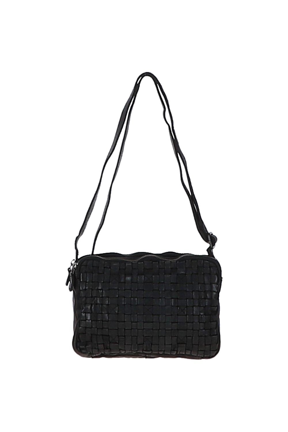 Black 'Perfezione' Three Section Vintage Woven Leather Shoulder Bag, Image 1 of 3
