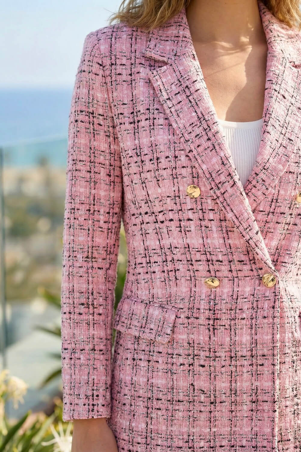 Pink Double Breasted Boucle Jacket, Image 5 of 4