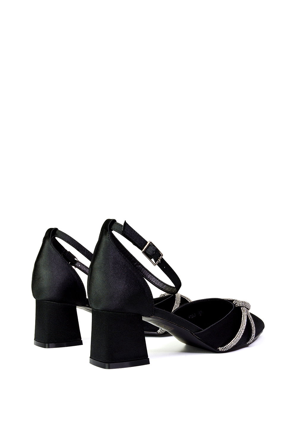 Black XY LONDON Black 'Sarah' Ankle Strap Pointed Toe Diamante Mid Block Heels, Image 5 of 5