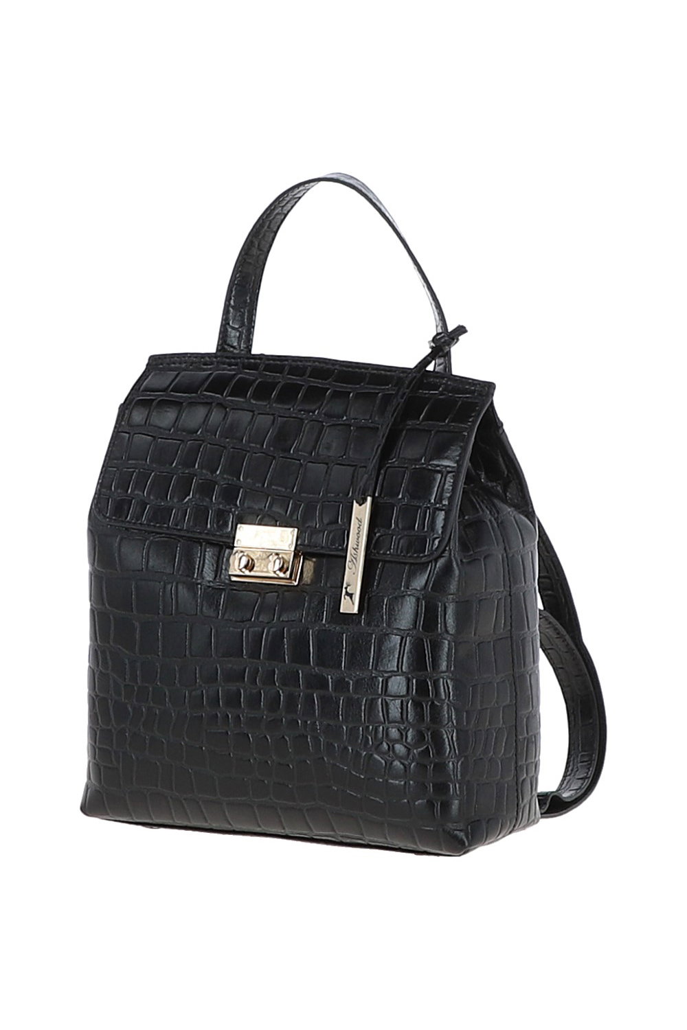Black Ashwood Leather Black Croc Print Real Leather Backpack, Image 2 of 3