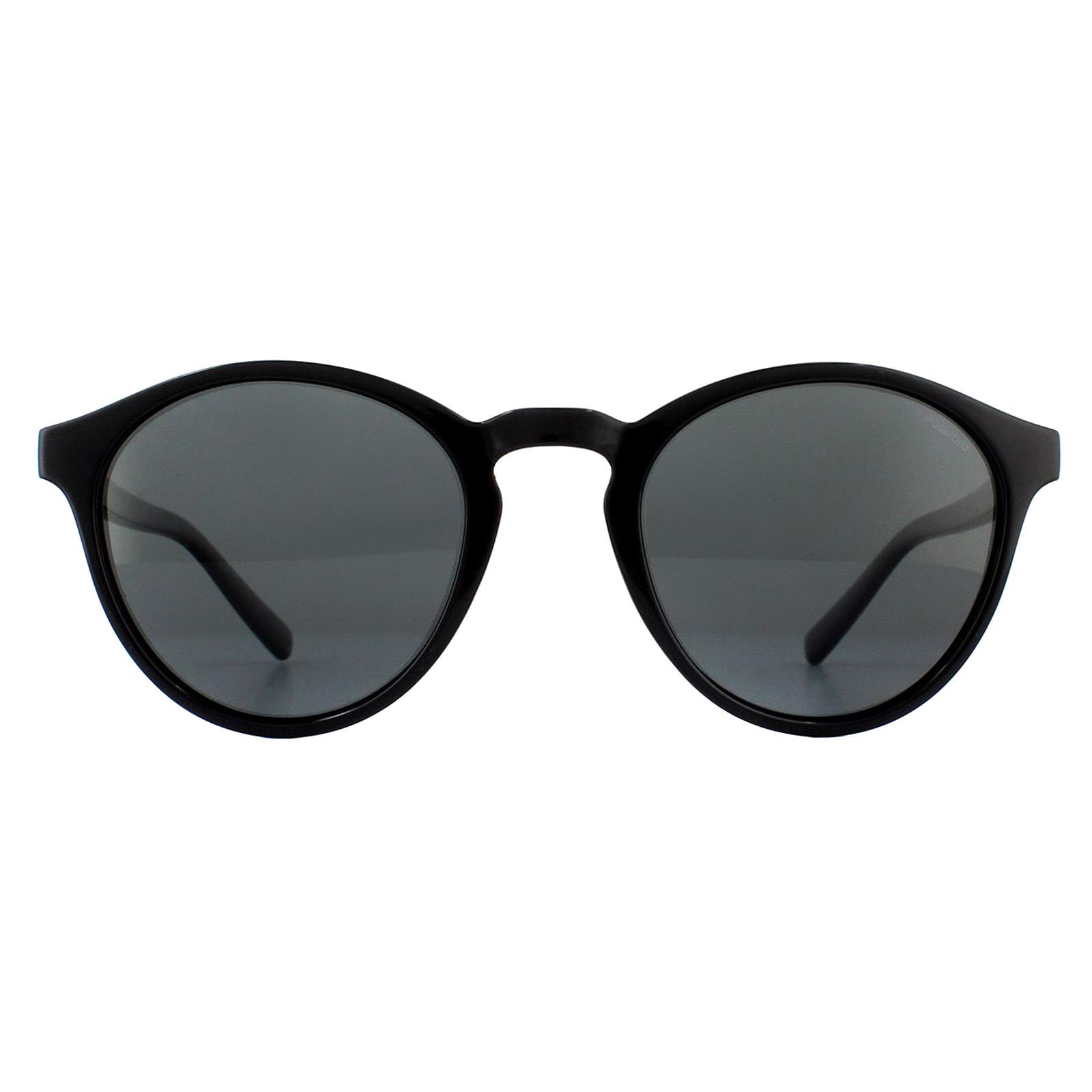 Black Round Shiny Black Grey Polarized Sunglasses, Image 1 of 4