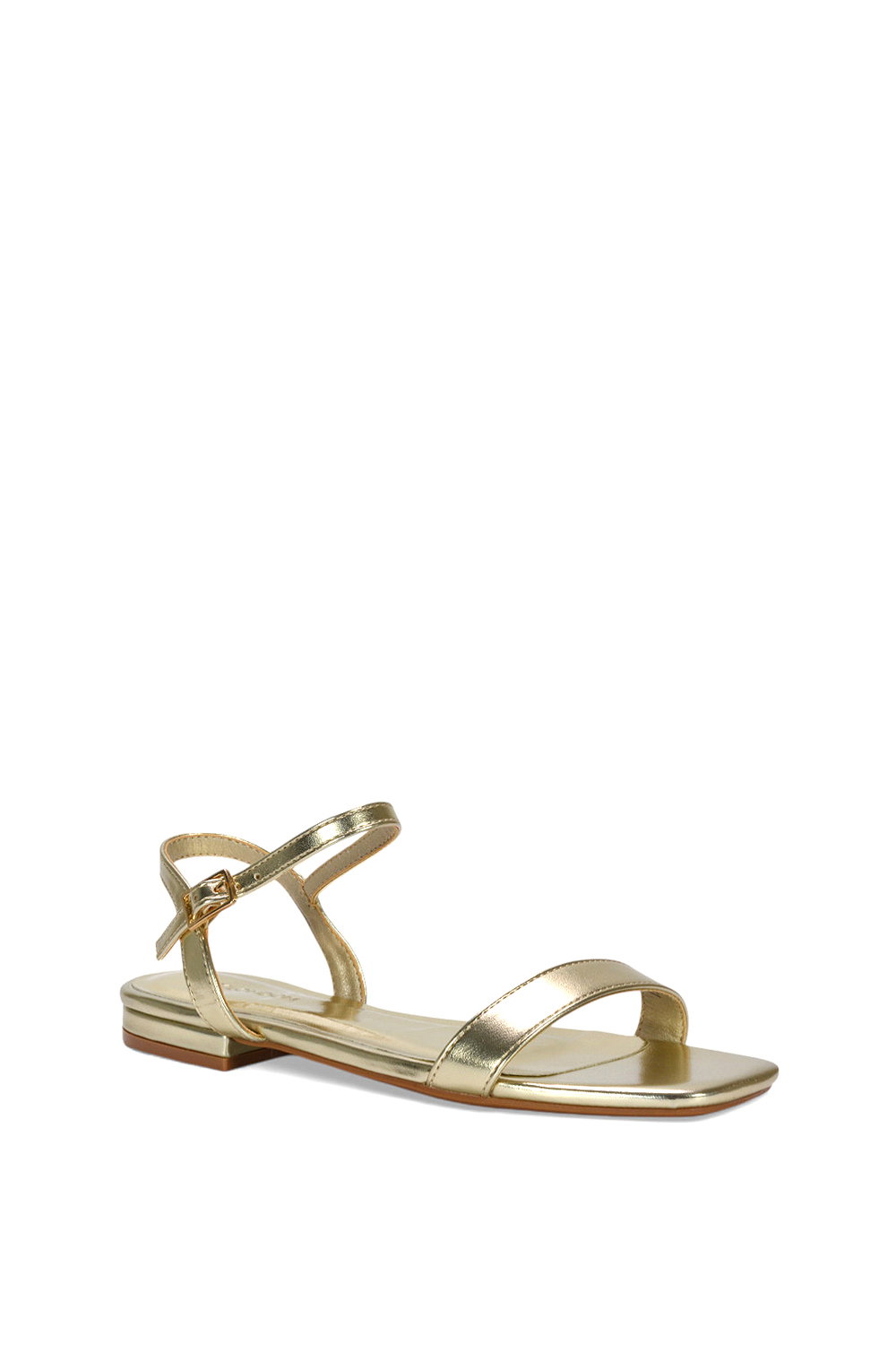 Gold XY LONDON Gold 'Hallie' Open Toe Flat Strappy Sandals With Ankle Strap, Image 2 of 6