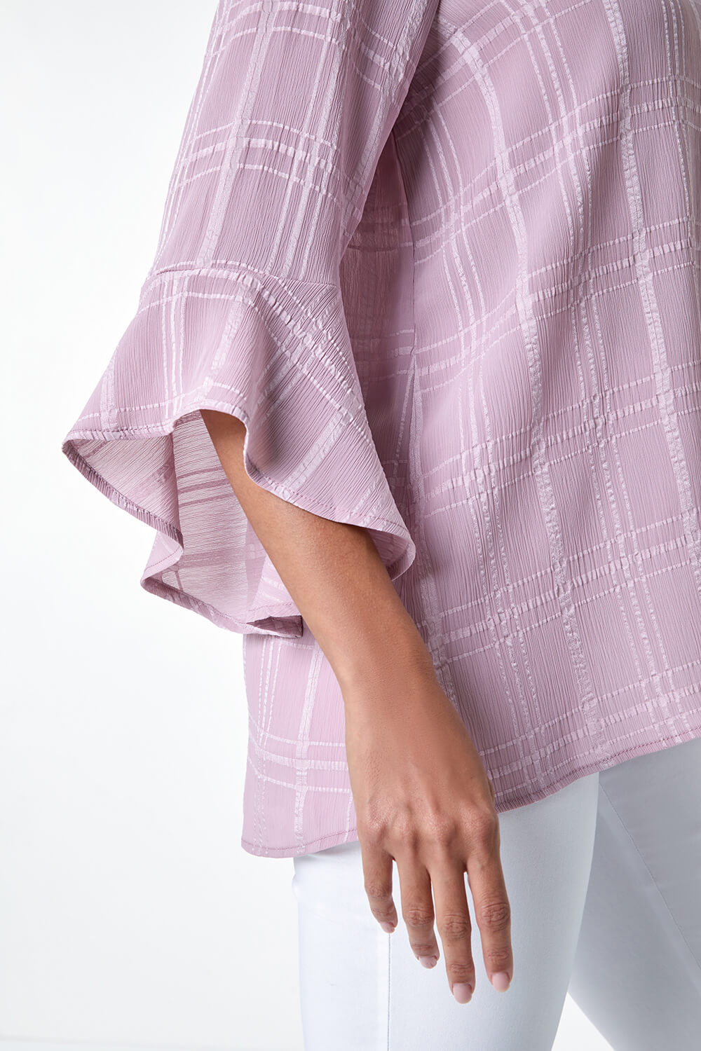 Light Pink Satin Stripe Frill Sleeve Top, Image 6 of 5