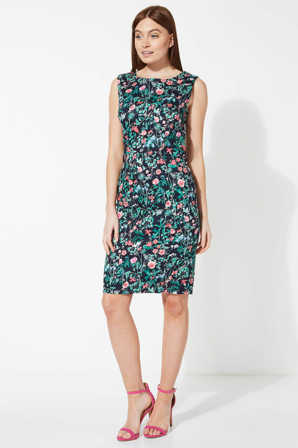 Engineered Floral Print Sleeveless Shift Dress