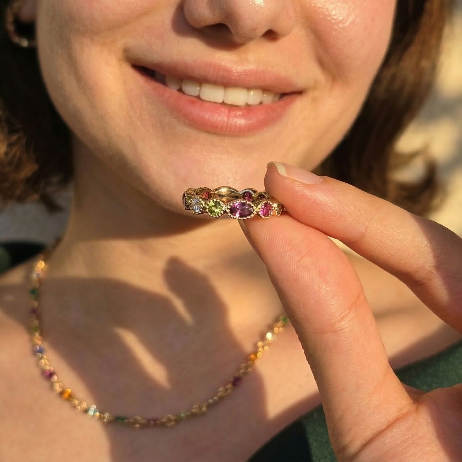 Multi Multicolour Gemstone Gold Plated Hoop Earrings, Image 3 of 5