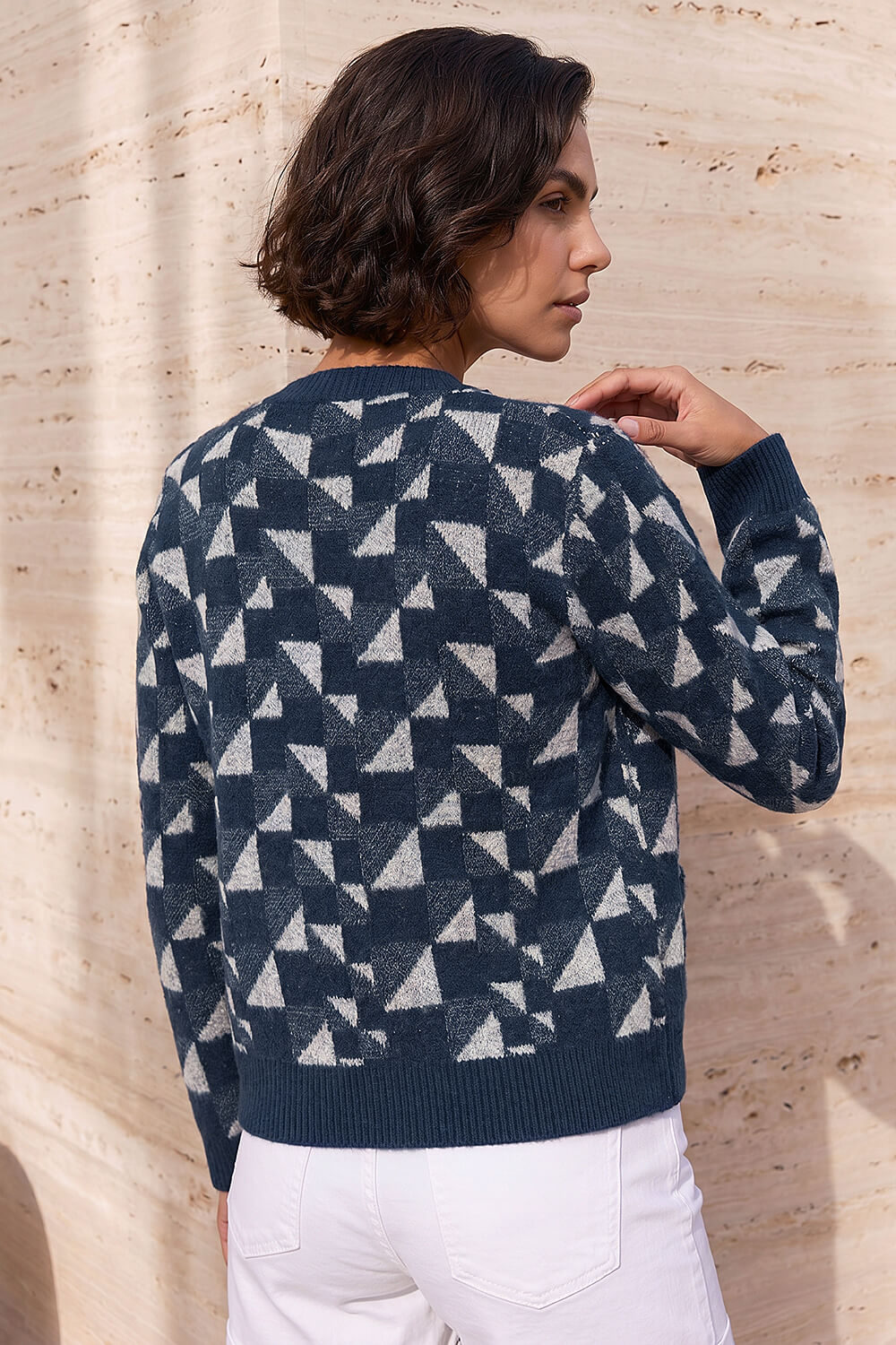 Navy Abstract Pattern Knit Cardigan, Image 4 of 4