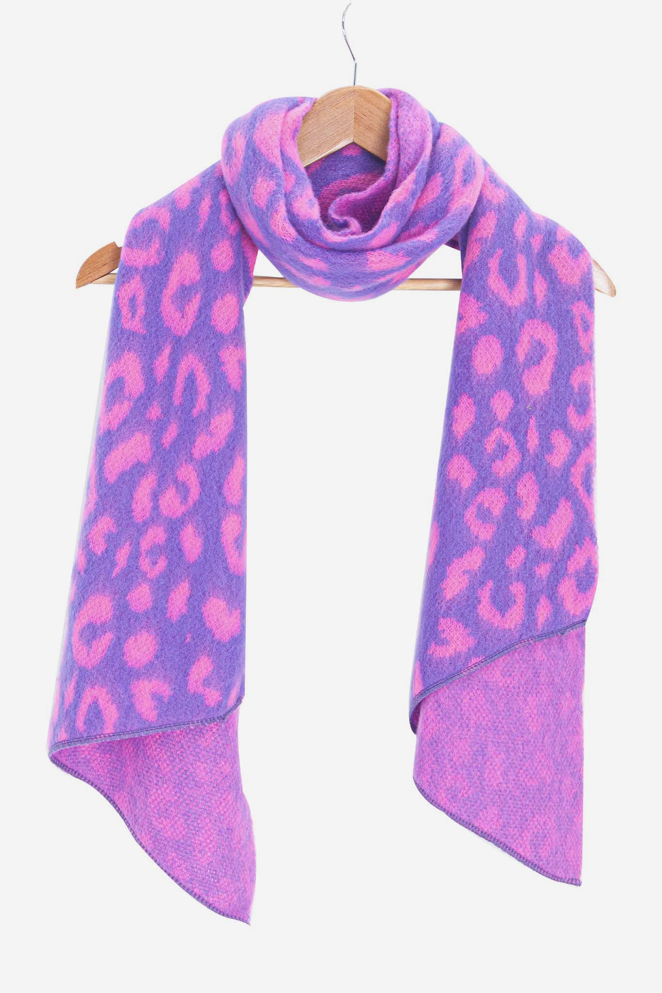 Purple Asymmetric Leopard Winter Scarf, Image 2 of 5