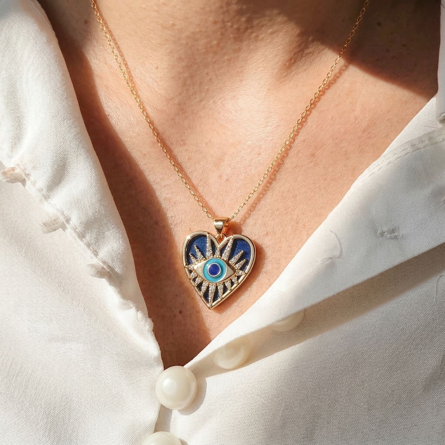 Gold Protection Lapis Lazuli Blue Evil Eye Necklace, Image 2 of 3